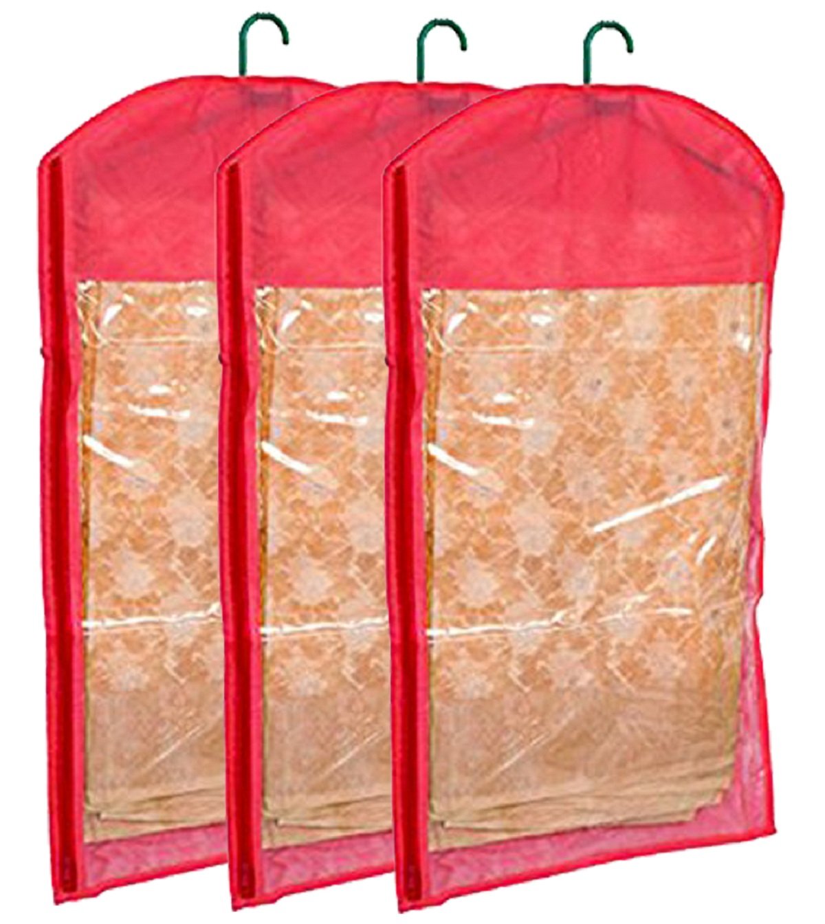 Padam Enterprises Non Woven Hanging Saree Cover Wardrobe Organiser With Hanger (Red) (3)