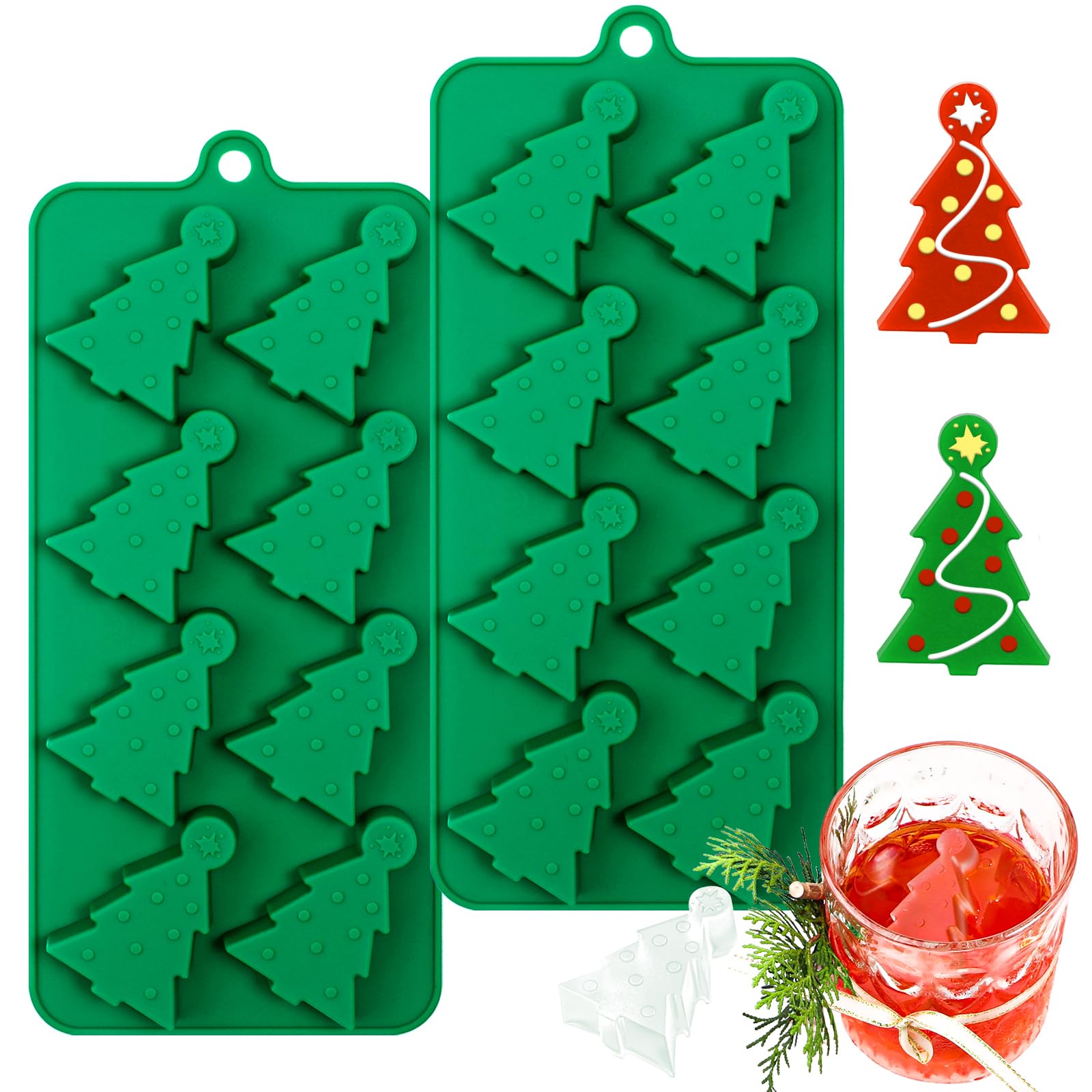 Webake Christmas Tree Silicone Molds For Ice Cube 8-Cavity Christmas Tree Molds For Ice Cubes, Chocolate, Soap, Wax Melt, Candy