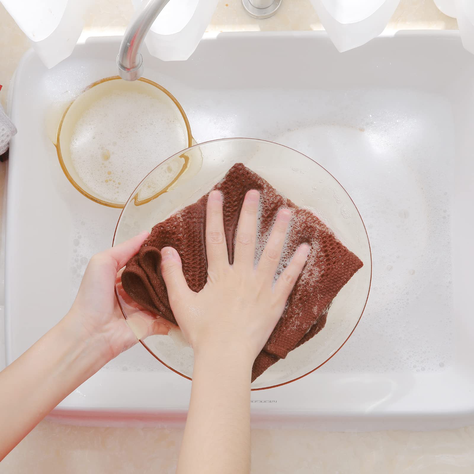 Homaxy 100% Cotton Waffle Weave Kitchen Dish Cloths, Ultra Soft Absorbent Quick Drying Dish Towels, 12X12 Inches, 6-Pack, Rust