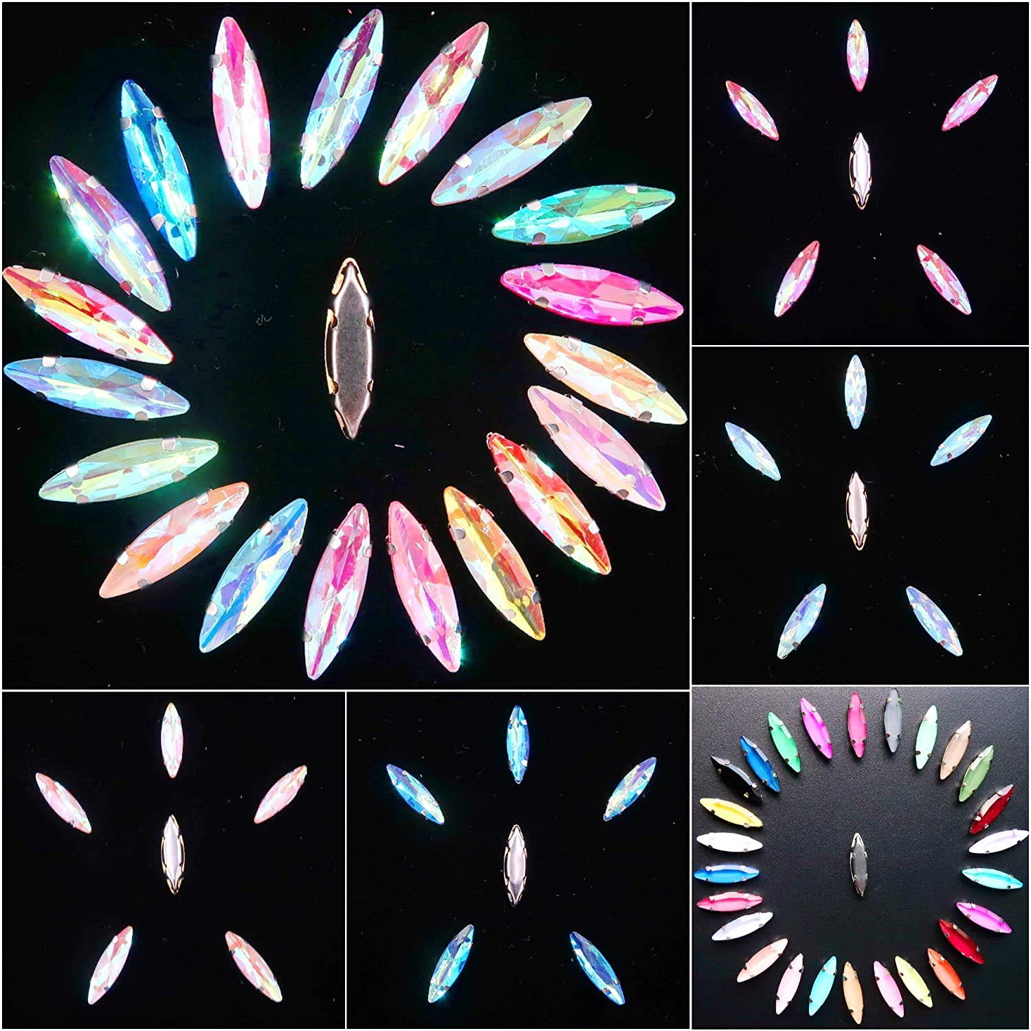 DIY Crafts Silver Claw Settings 50pcs/Pack mm Jelly Candy Glass Crystal Navette Marquise Shape Sew on Rhinestone Crystals Garmen
