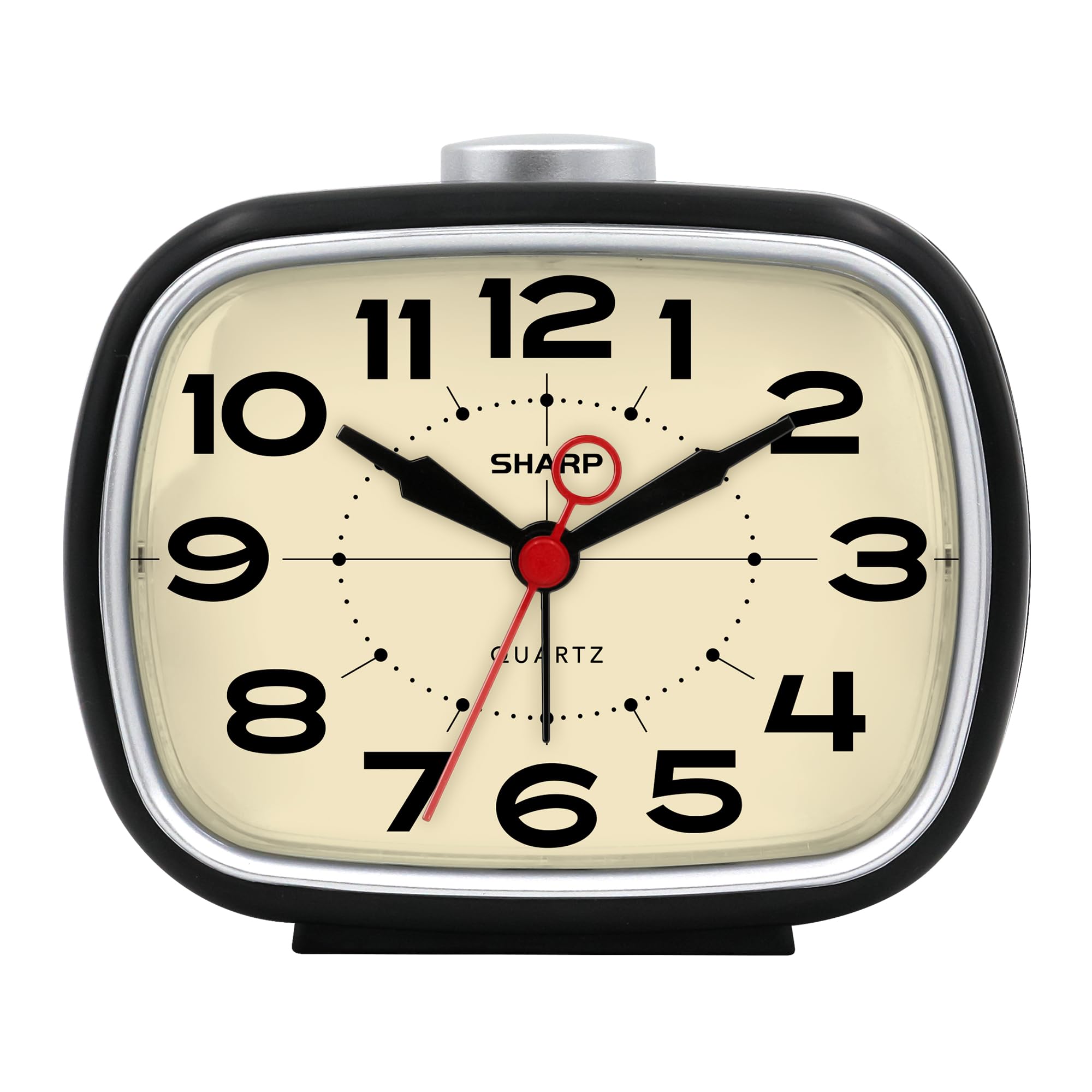 Sharp Alarm Clock, Retro Analog Simple Battery Powered Clock, Black, White