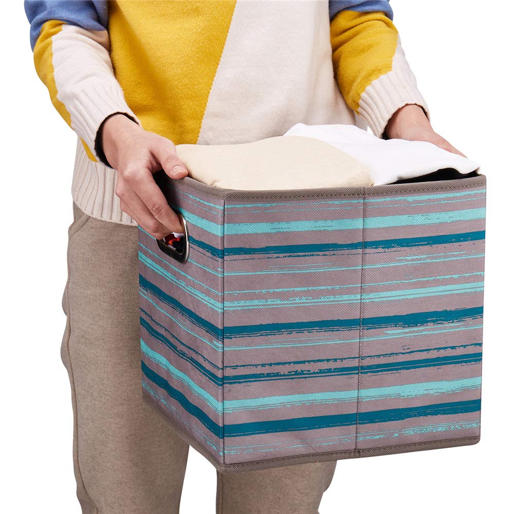 Collapsible Storage Cube Bins Gray Organizer Bins Teal Pattern Printed Cubes Storage Boxes 10.5X10.5 X 11 In Cubes Inserts Folda
