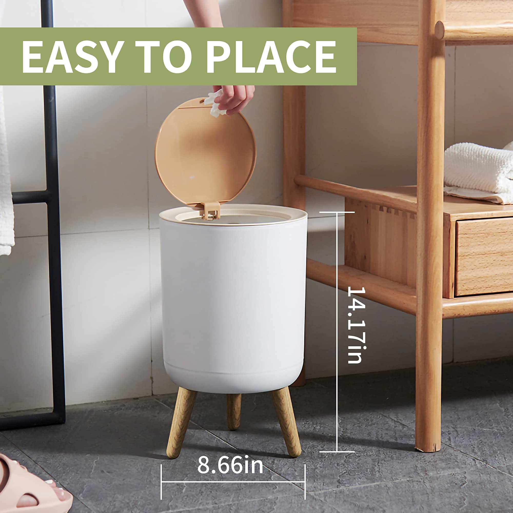 Trash Can,7Liter/1.8 Gallon Garbage Can With Press Top Lid,Nordic Modern Waste Basket,Plastic Trash Bin Suitable For Kitchen, Ba