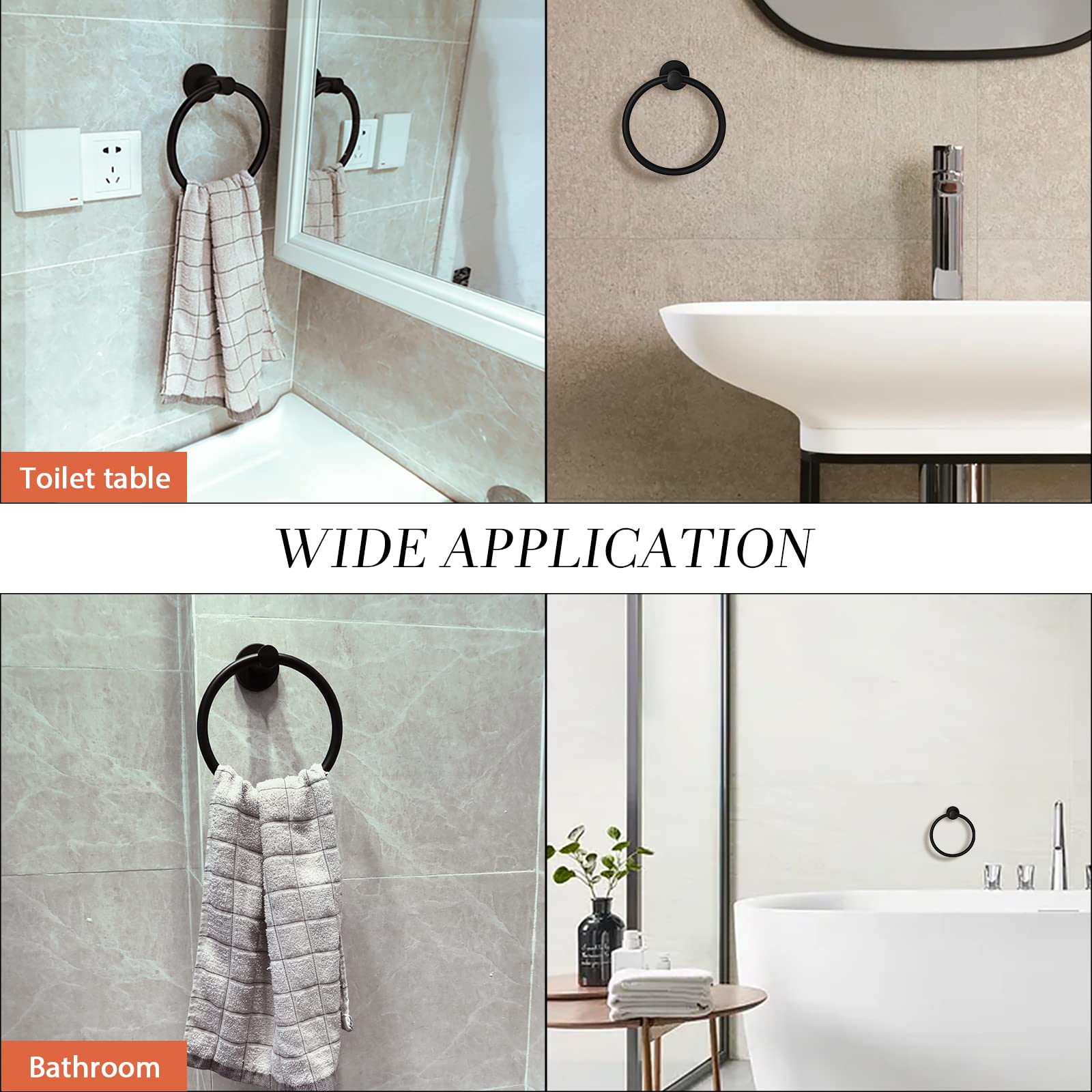 Black Towel Ring Hand Towel Holder for Bathroom Wall Mounted Bathroom Towel Holder Bathroom Towel-Racks Bathroom Hardware Simple Round Towel Hanger SUS 304 Stainless Steel (Black)