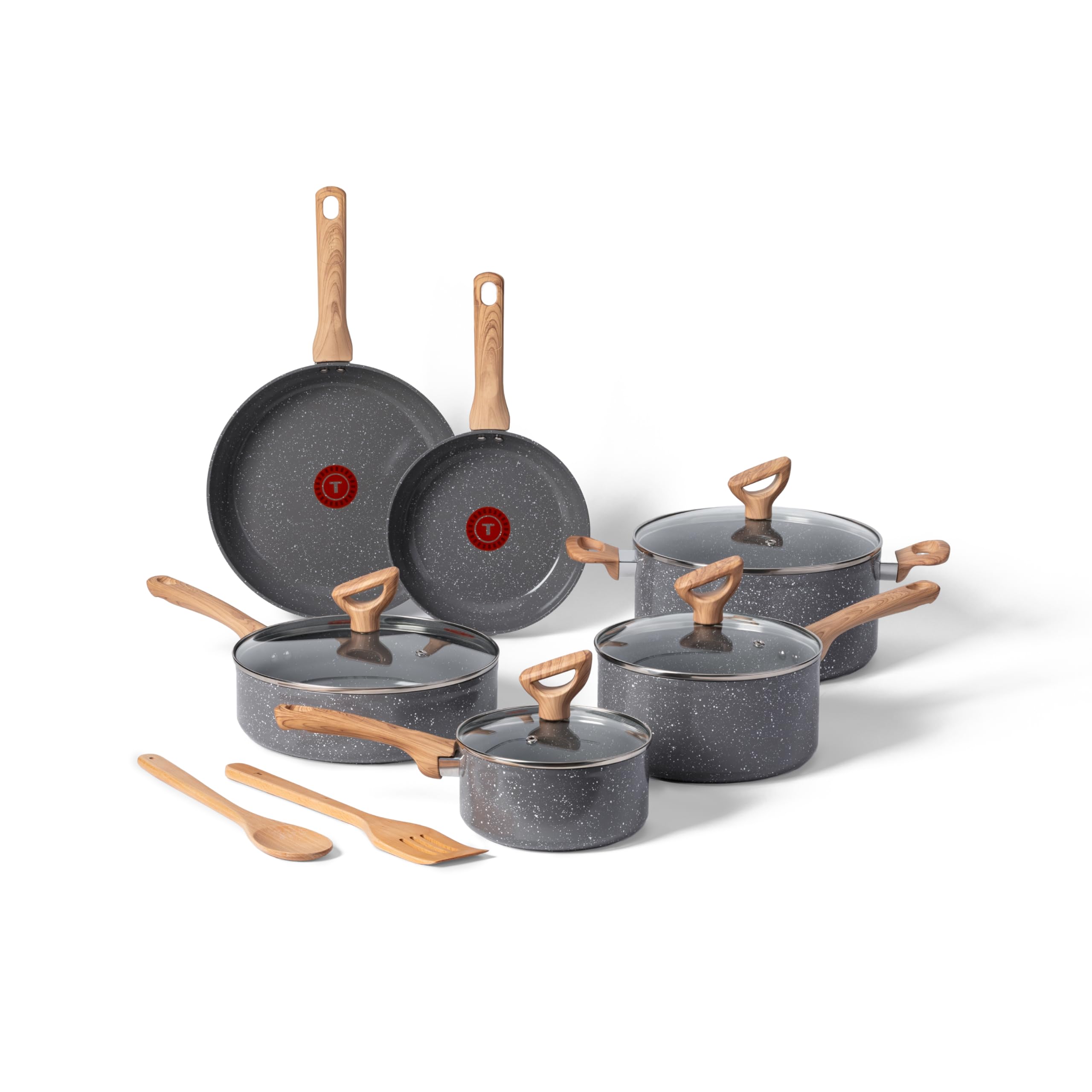 T-fal Revive Ceramic Cookware Sets, Pots and Pans Set Nonstick, (12 pieces), Ceramic Non stick Coated, Frying Pan, Oven Safe Up 