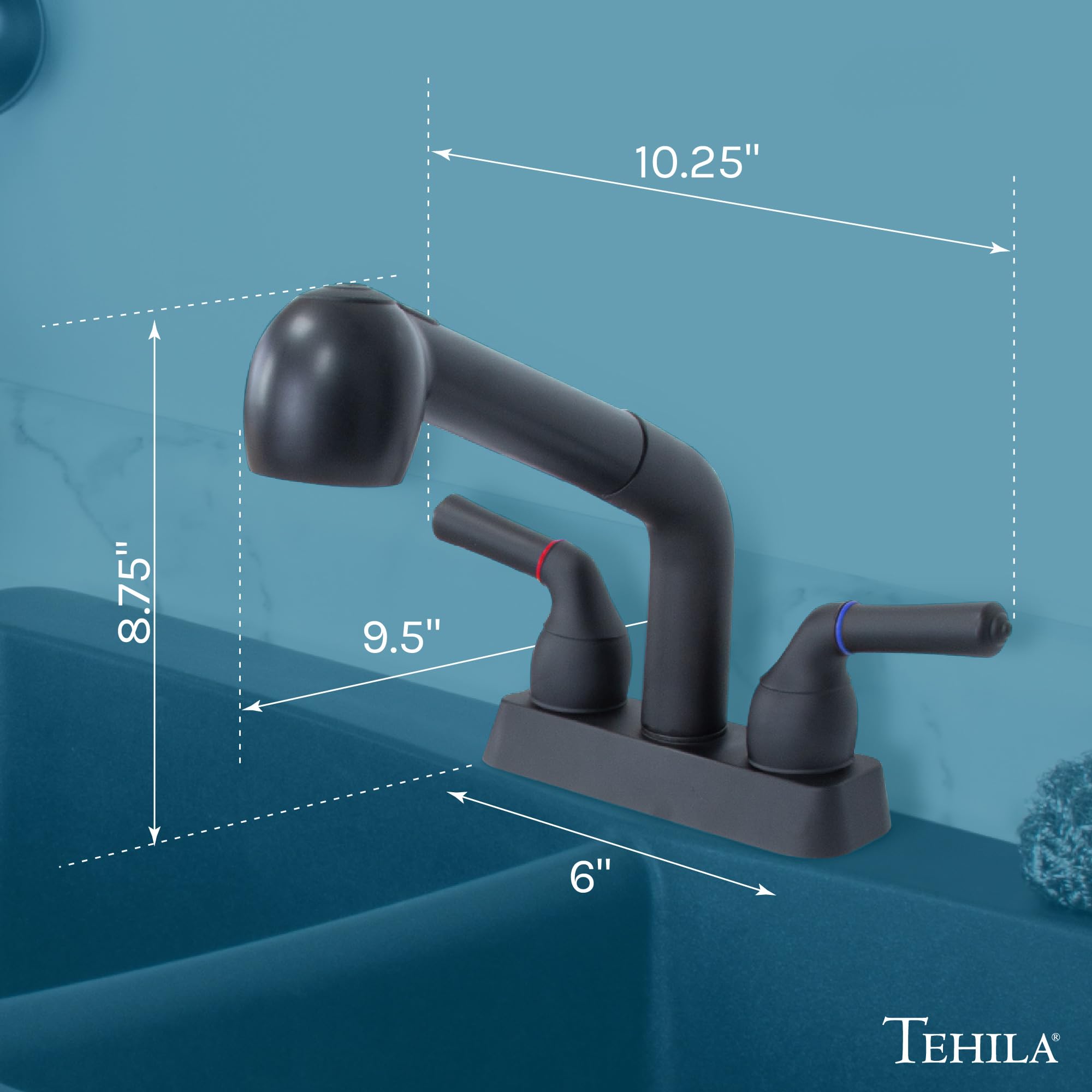 JS Jackson Supplies Dual Handle Pull Out Faucet, Black, 4 Inch Center Set, Utility Sink, Model 012 JSFCT10BLK