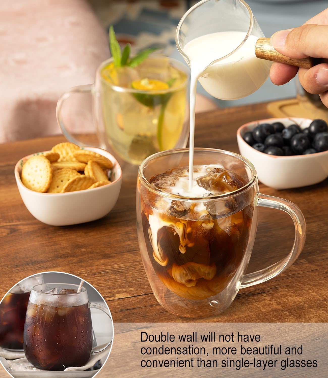 Oja Double Wall Glass Coffee Mugs 13Oz, Clear Glass Coffee Cups Set Of 4, Insulated Tea Mug, Perfect For Espresso, Cappuccino, L