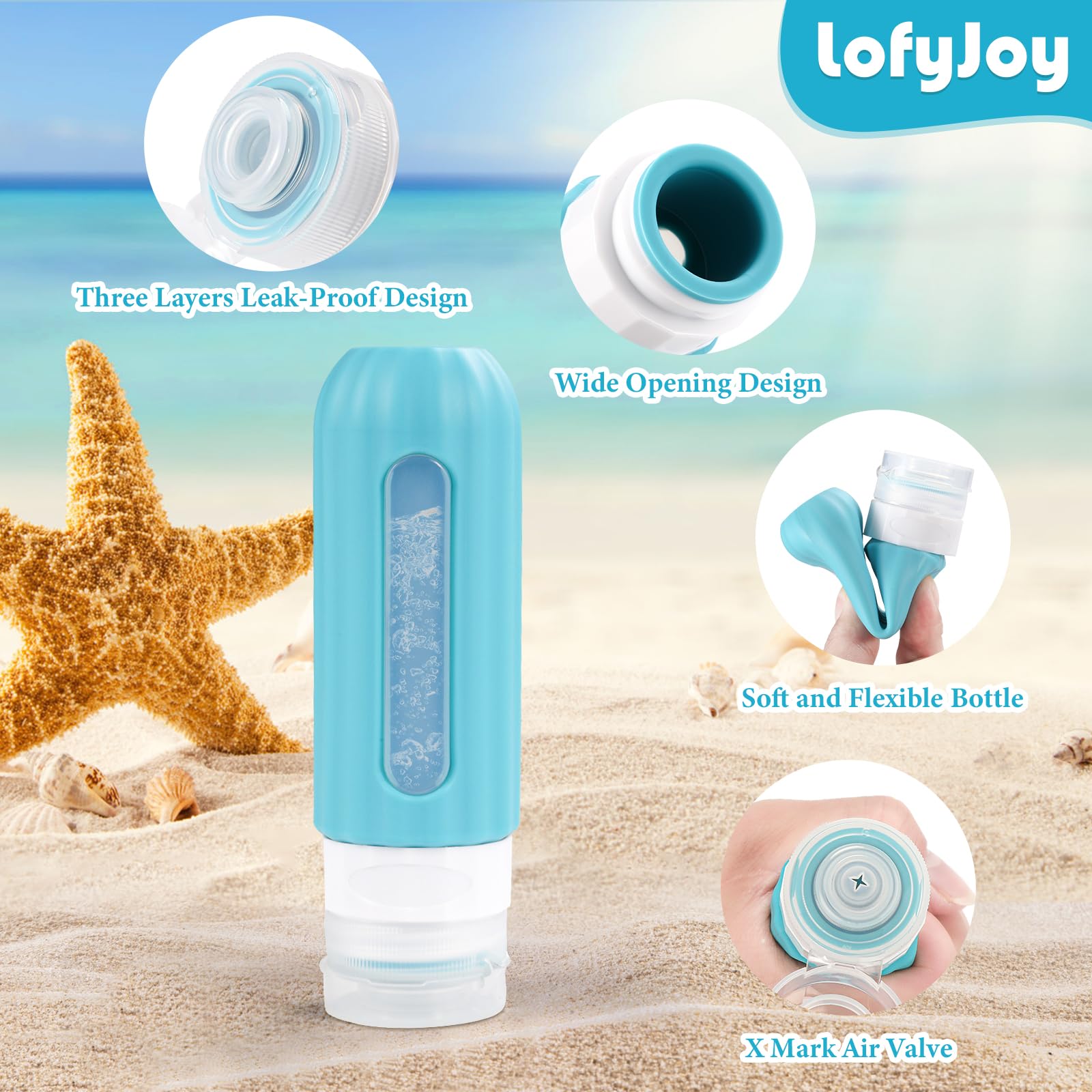 Lofyjoy Reusable Silicone Travel Bottles For Toiletries Tsa Approved, Leak Proof Travel Size Bottles Refillable Travel Container