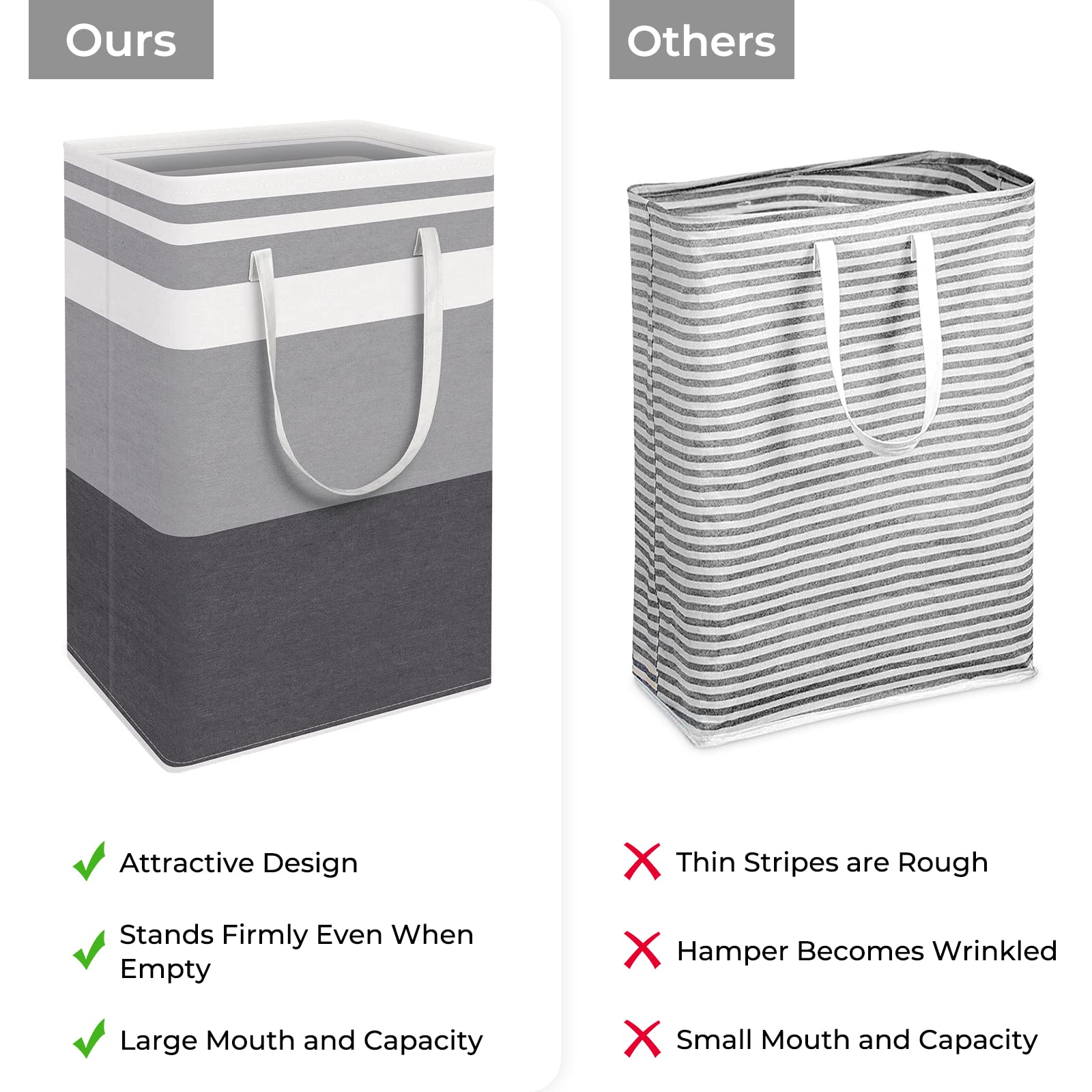 Homehacks 3-Pack Large Laundry Basket, Waterproof, Freestanding Laundry Hamper, Collapsible Tall Clothes Hamper With Extended Ha