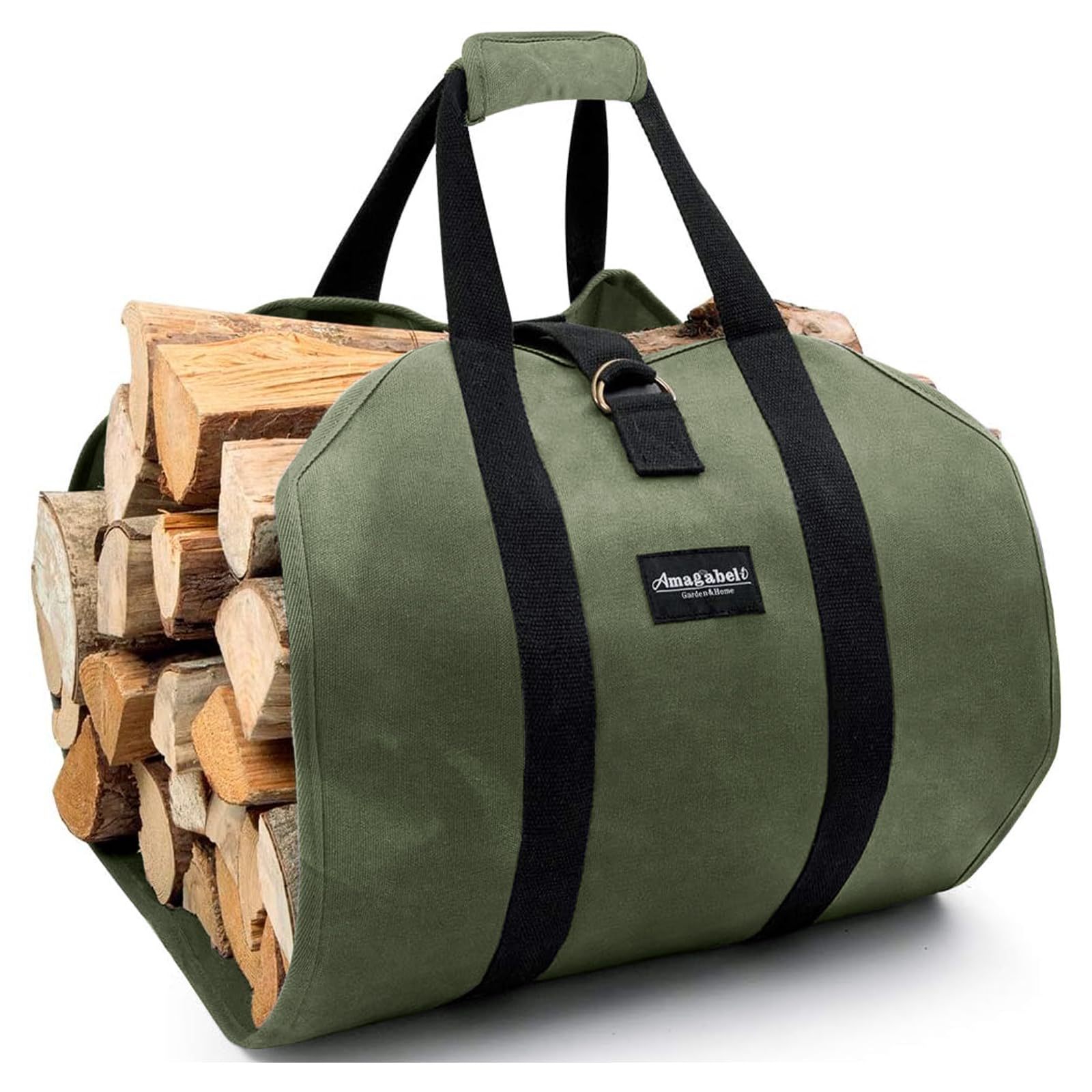 Amagabeli Firewood Carrier Bag Canvas Waxed Large Firewood Log Tote Carrying Indoor Bag Firewood Storage Tote Fire Place Log Hol