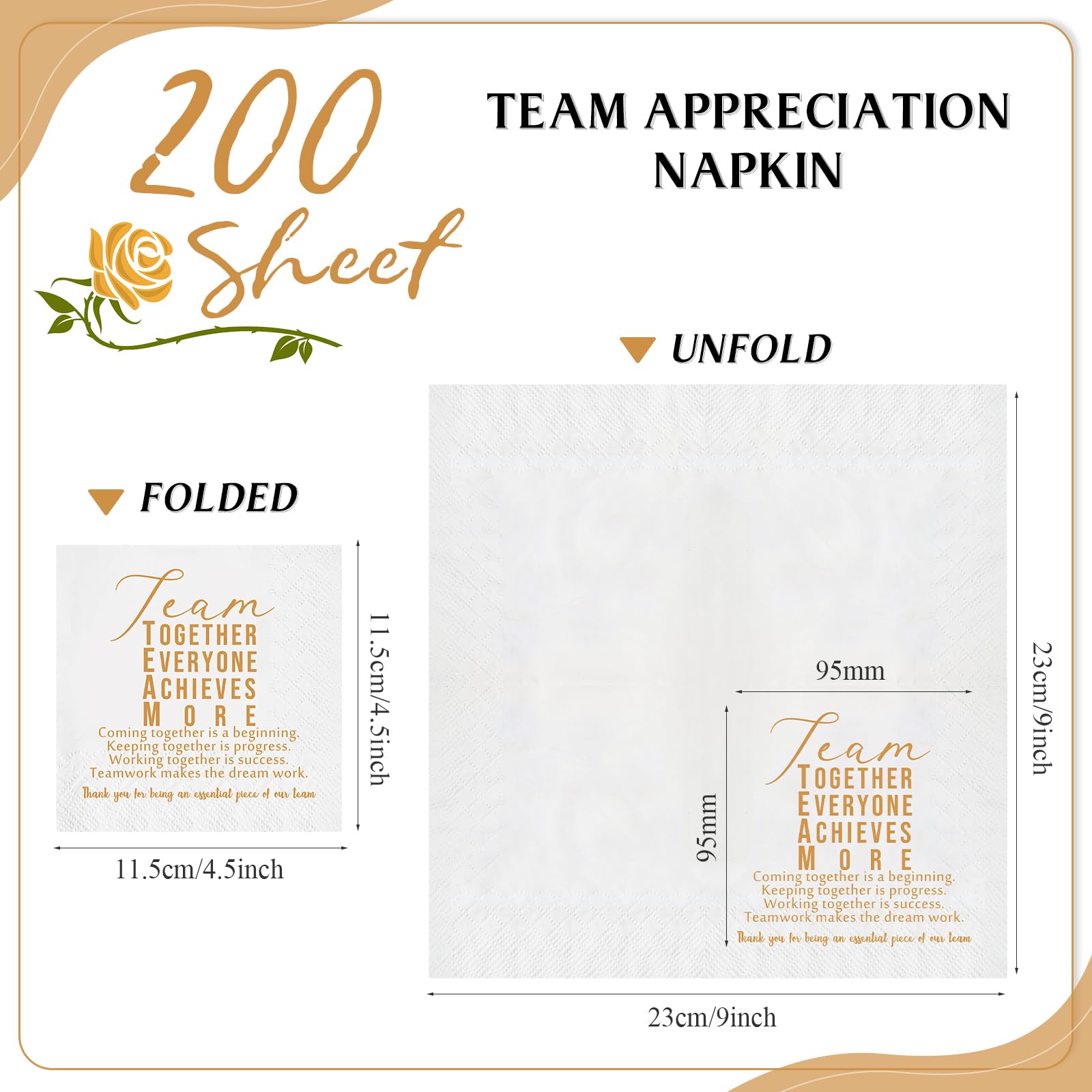 Kosiz 200 Pack Team Appreciation Napkins Gift Inspirational Employee Office Paper Napkins 3 Ply Disposable Papers for Coworkers
