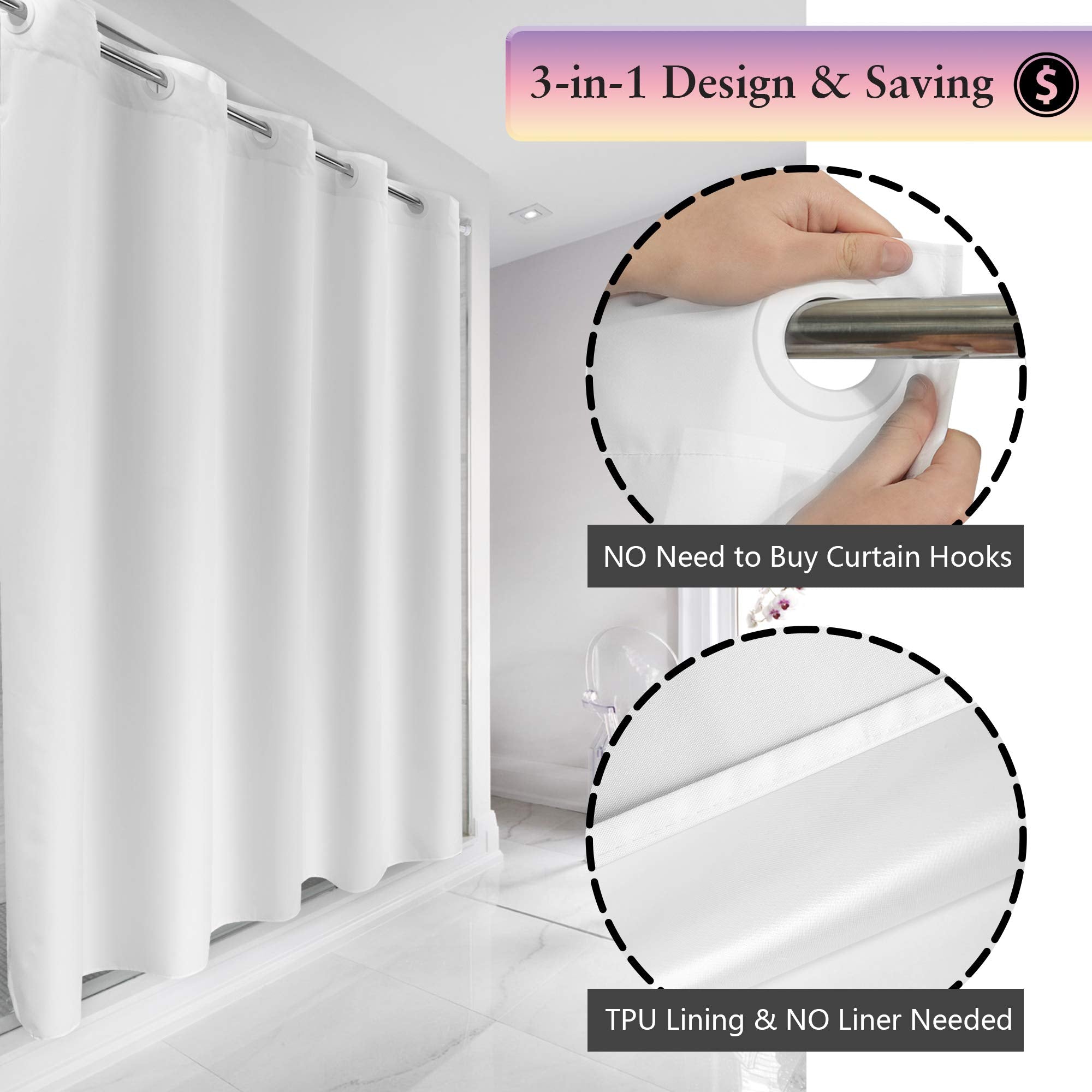 River Dream Fabric Shower Curtain No Hooks Needed - Tpu Lining & No Liner Required, Hotel Shower Curtain For Bathroom With Built