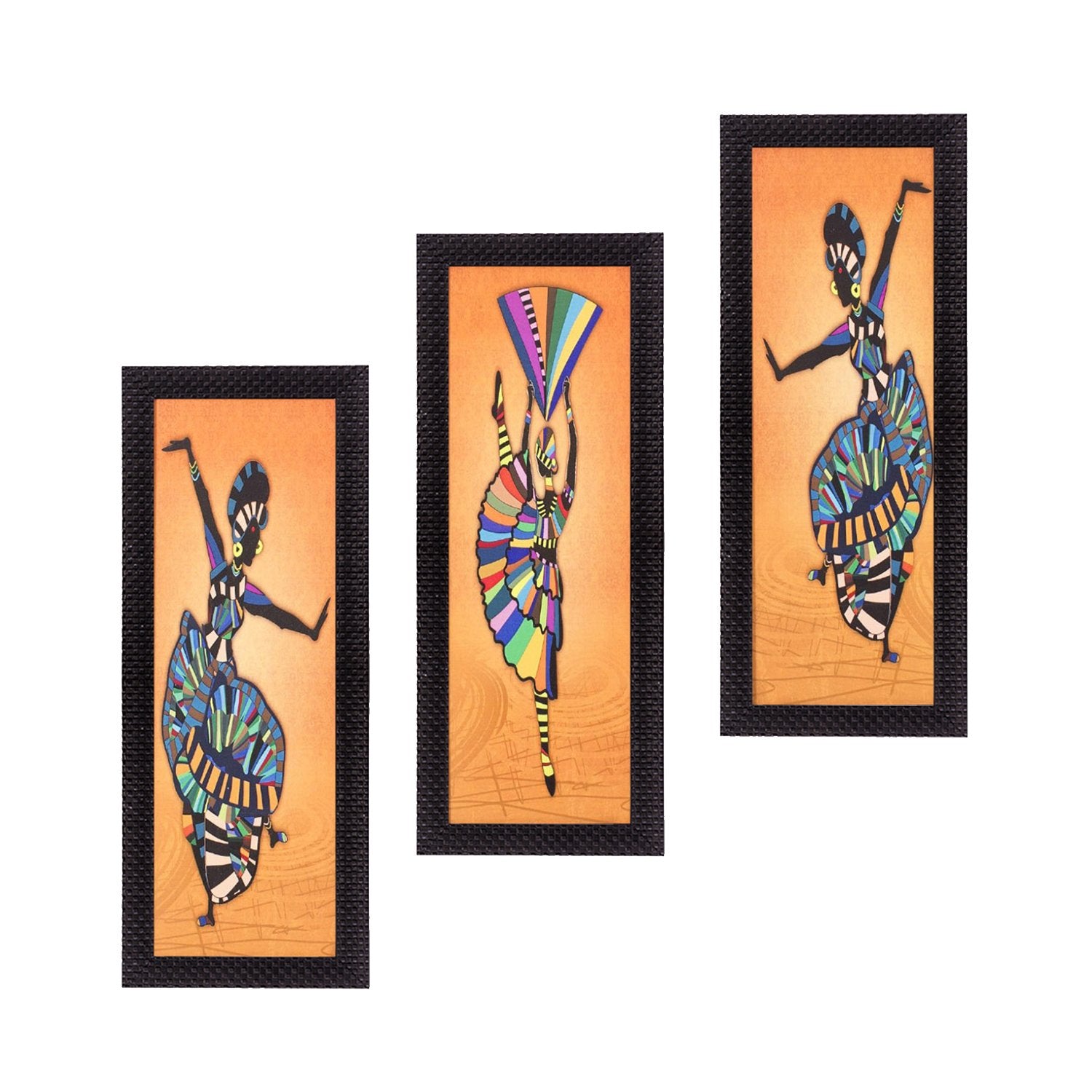 Ecraftindia Abstract Dancing Lady Uv Art Painting (Synthetic Wood, 53 Cm X 41 Cm, Set Of 3, Satin Matt Texture, C3Fpb2190)