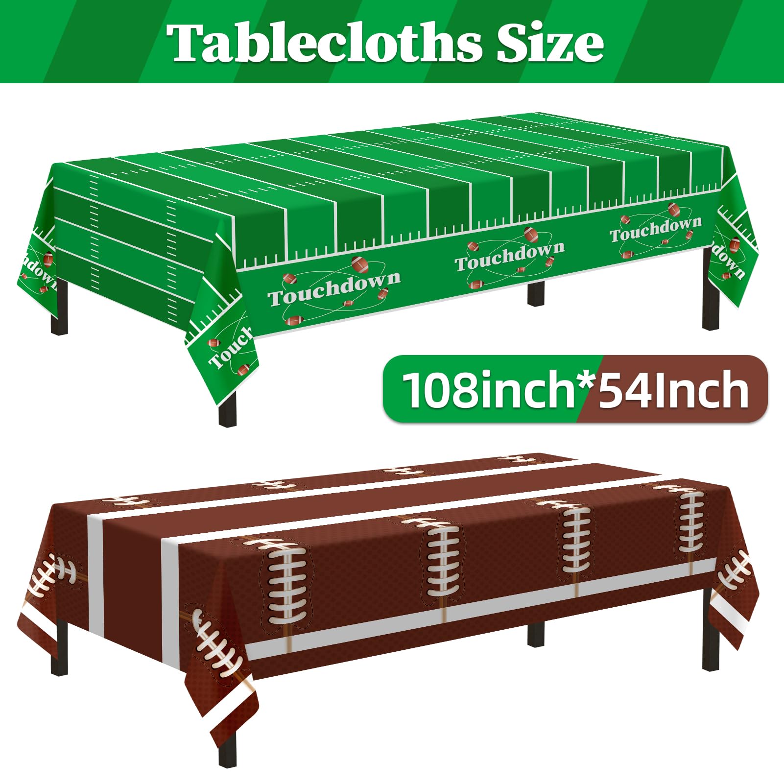 Football Party Decorations,2 Pack Football Tablecloth Disposable Plastic Tablecloth 54 X 108,Football Birthday Party Decor,F