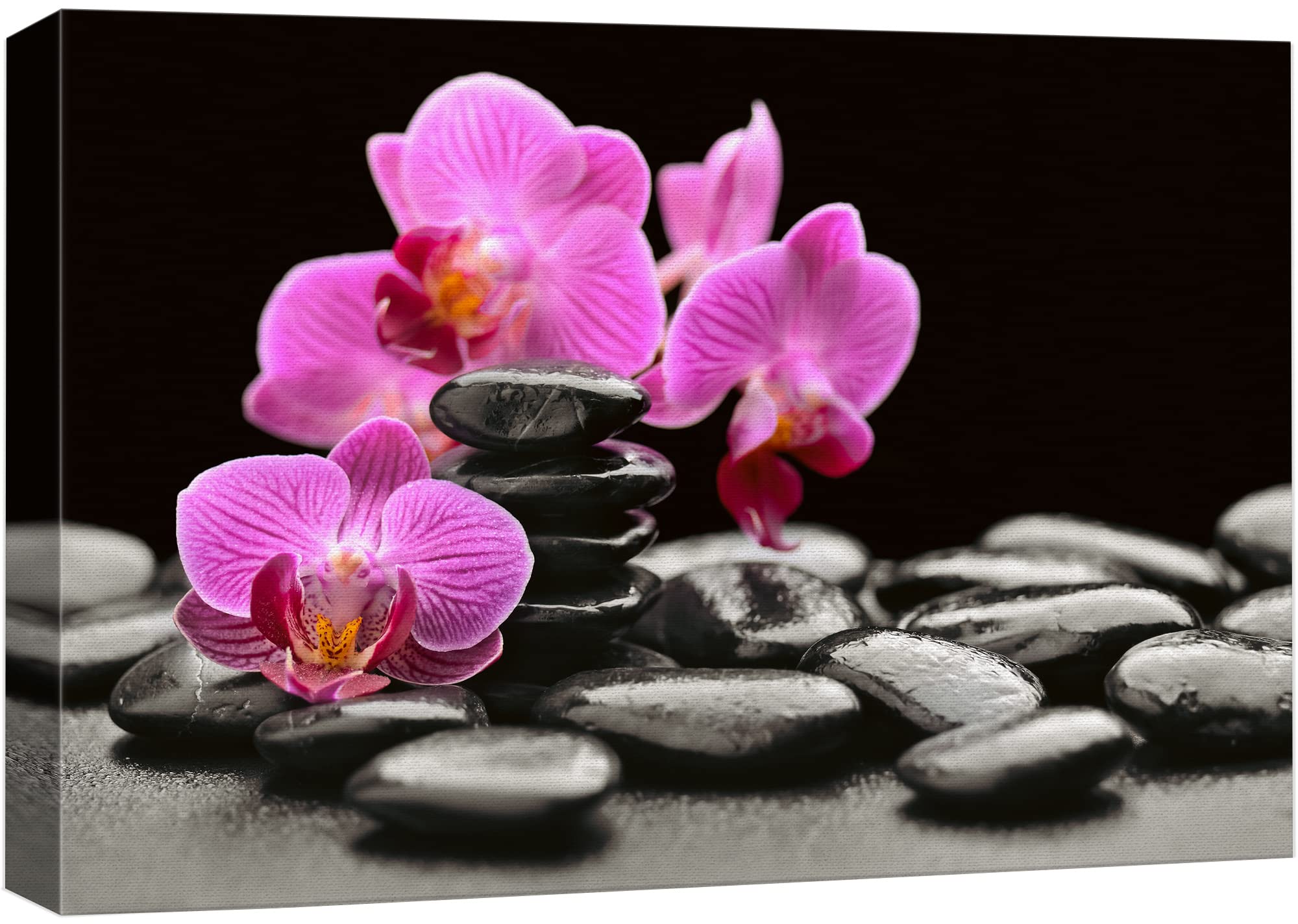 Wall26 Canvas Print Wall Art Purple Orchid Flowers Zen Black Beach Pebbles Nature Wilderness Photography Realism Rustic Landscap