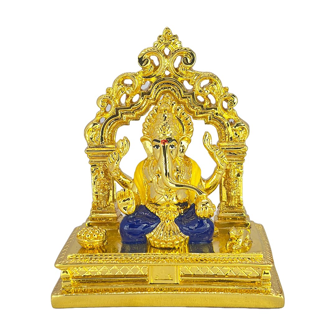 Aarya24Kt Gold Plated Singasan Arch Ganesha | Singhasan Ganpati Idol For Home Temple,Office Dcor & Gifting |Ganesha On Singasan 