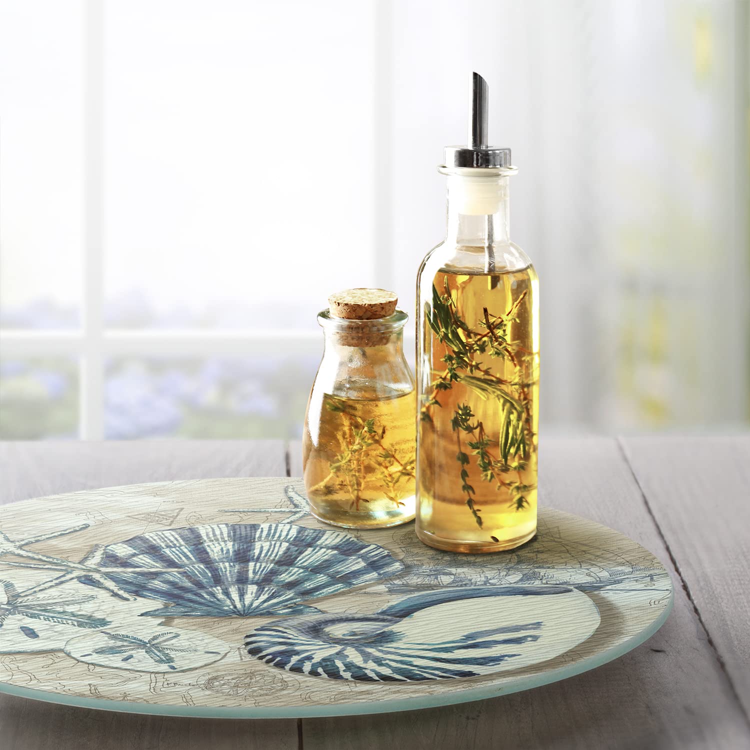 Counterart Tide Pool Shells 4Mm Heat Tolerant Tempered Glass Lazy Susan Turntable 13'' Diameter Cake Plate Pizza Server