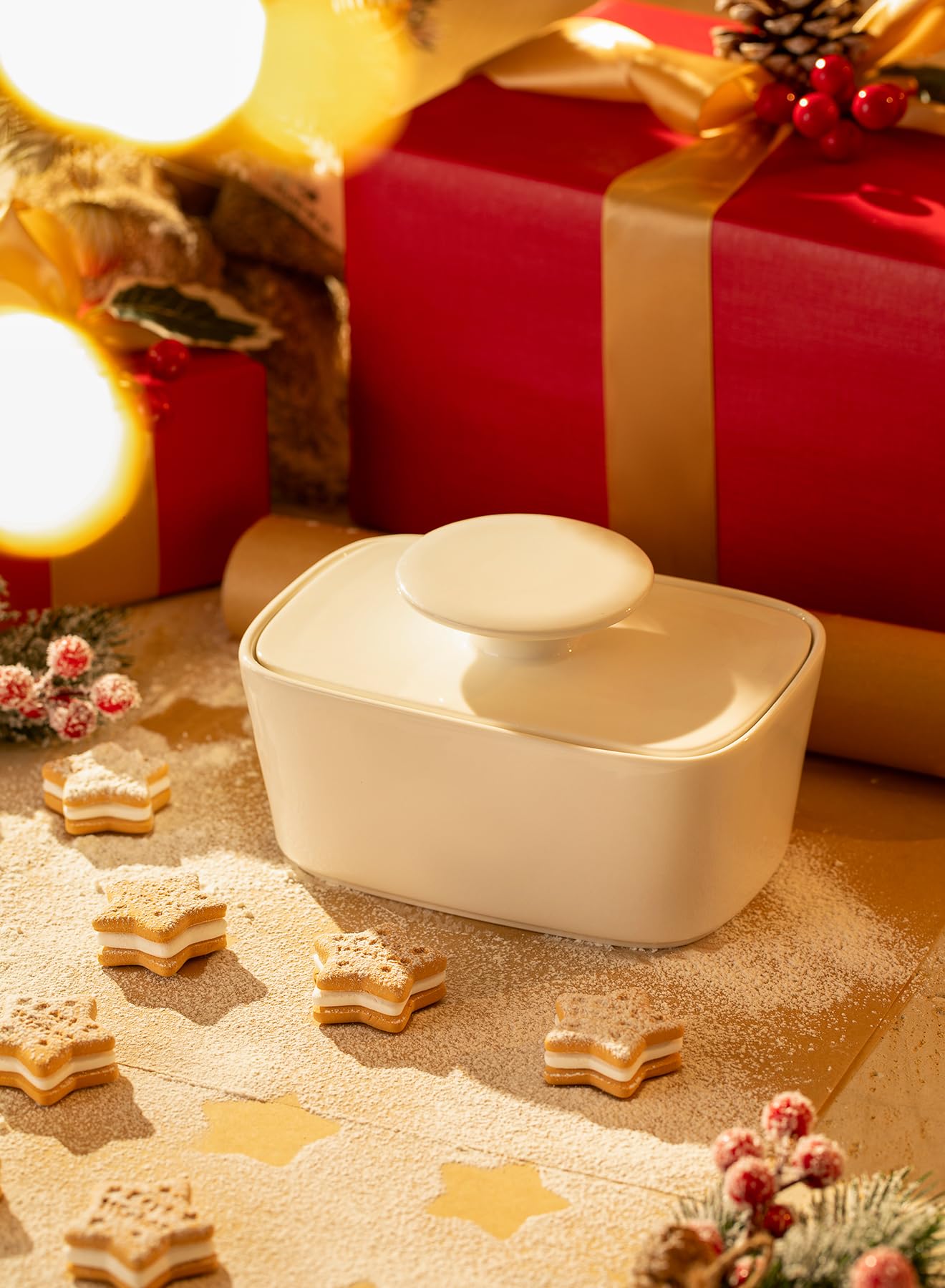 Sweese Extra Large Butter Dish with Lid, 6.2 Porcelain Butter Keeper Container - Perfect for East/West Coast Butter and Kerrygol