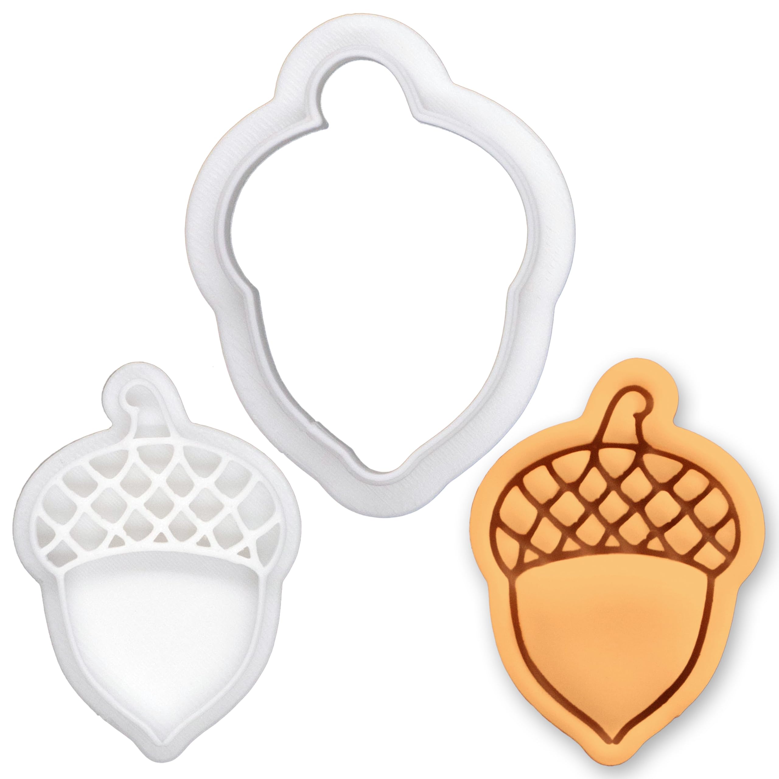 BAKERLOGY Acorn Mini Cookie Cutter & Stamp Set - Cute Woodland Nut Fondant Cutter for Autumn Baking, Fall Harvest, Thanksgiving,