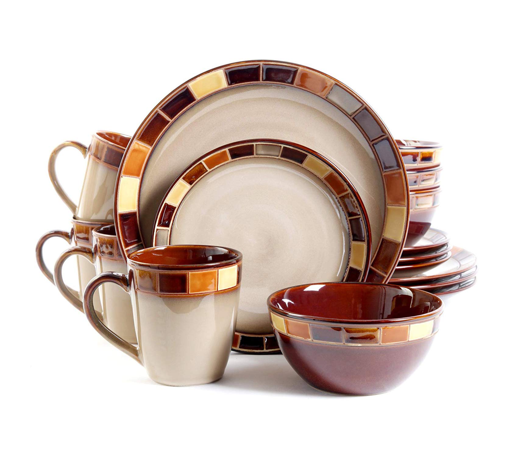 Casa Estebana 16-piece Dinnerware Set Service for 4, Beige and Brown