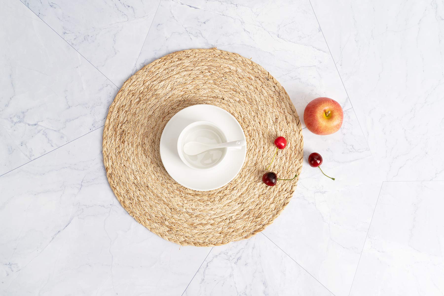 Homefsn Round Braided Placemats Set Of 4, 100% Corn Bran Handmade 13.5 Inches Table Mats For Dining Tables, Wedding, Parties, Bb