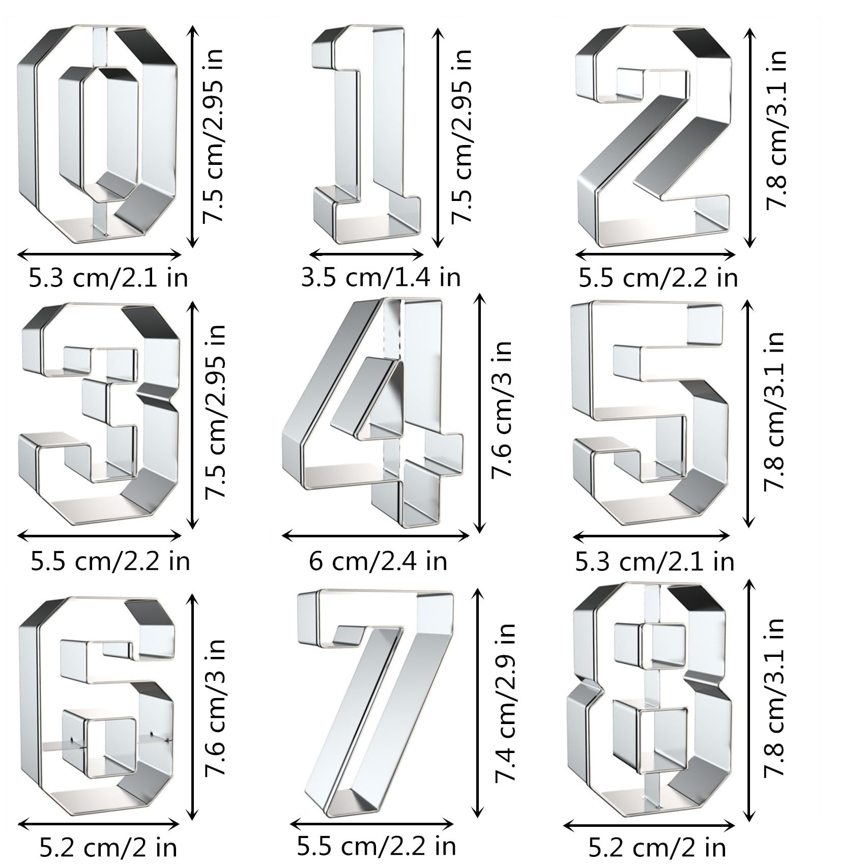Number Shaped Cookie Cutters Set Of 9 Pcs, Stainless Steel 0 To 8 Fondant Cutter Molds Baking Diy (6 Switch To 9) (Right Angle)