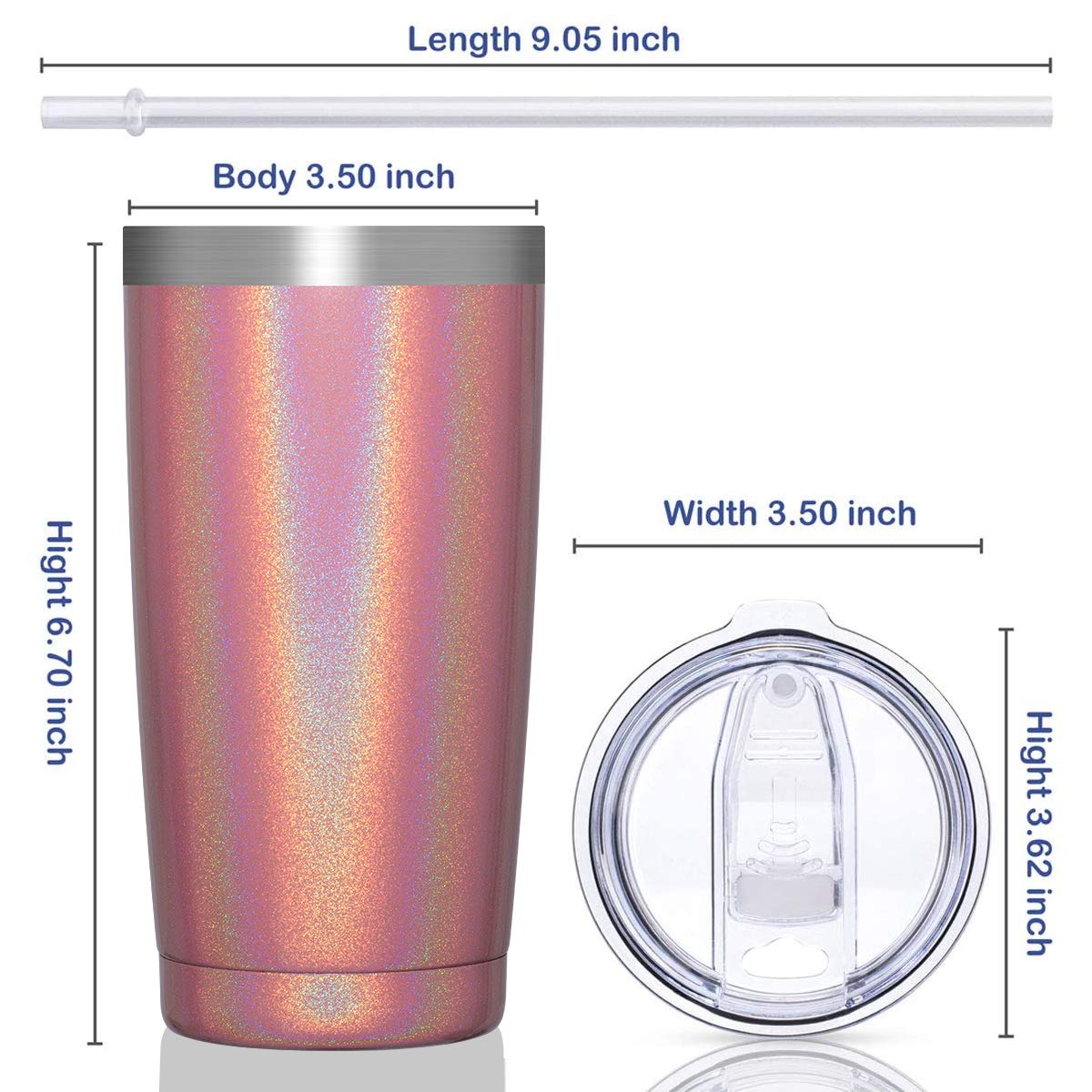 Civago 20Oz Insulated Stainless Steel Tumbler, Coffee Tumbler With Lid And Straw, Double Wall Vacuum Travel Coffee Mug, Powder C