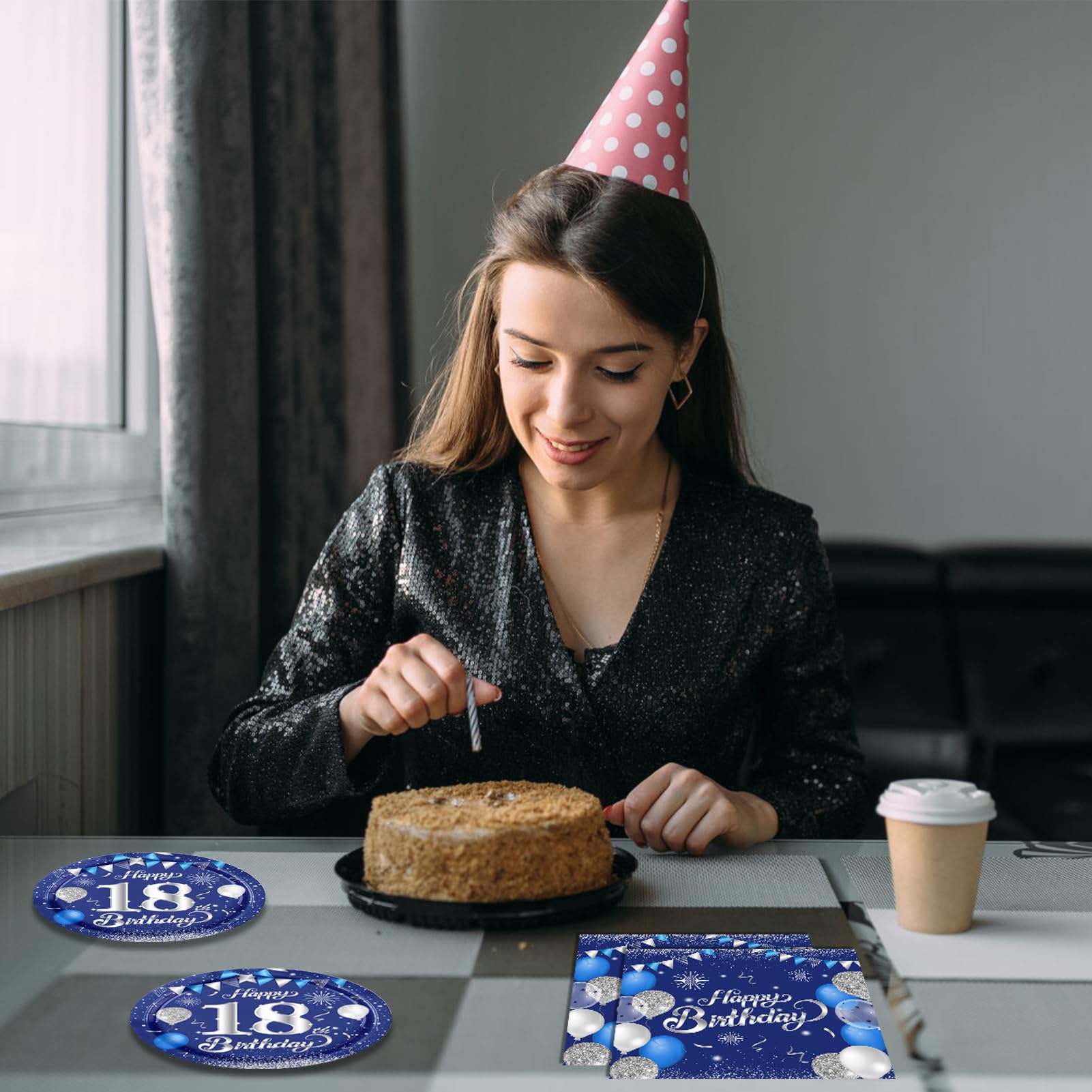 40Pcs Happy 18Th Birthday Decrations For Men Women Blue And Silver Themed Disposable Party Favors Includeing Plates And Napkins