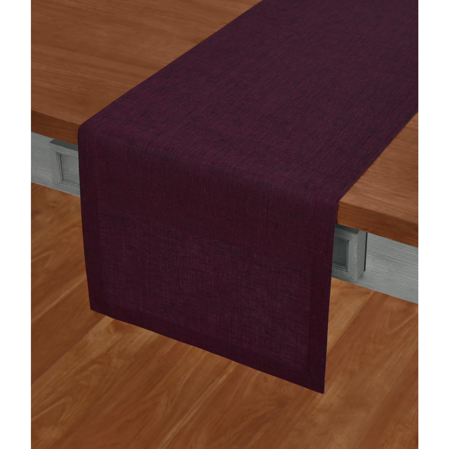 Solino Home Linen Table Runner 120 Inches Long - 100% Pure Linen Chambray Burgundy Table Runner 14 X 120 Inch - Machine Washable