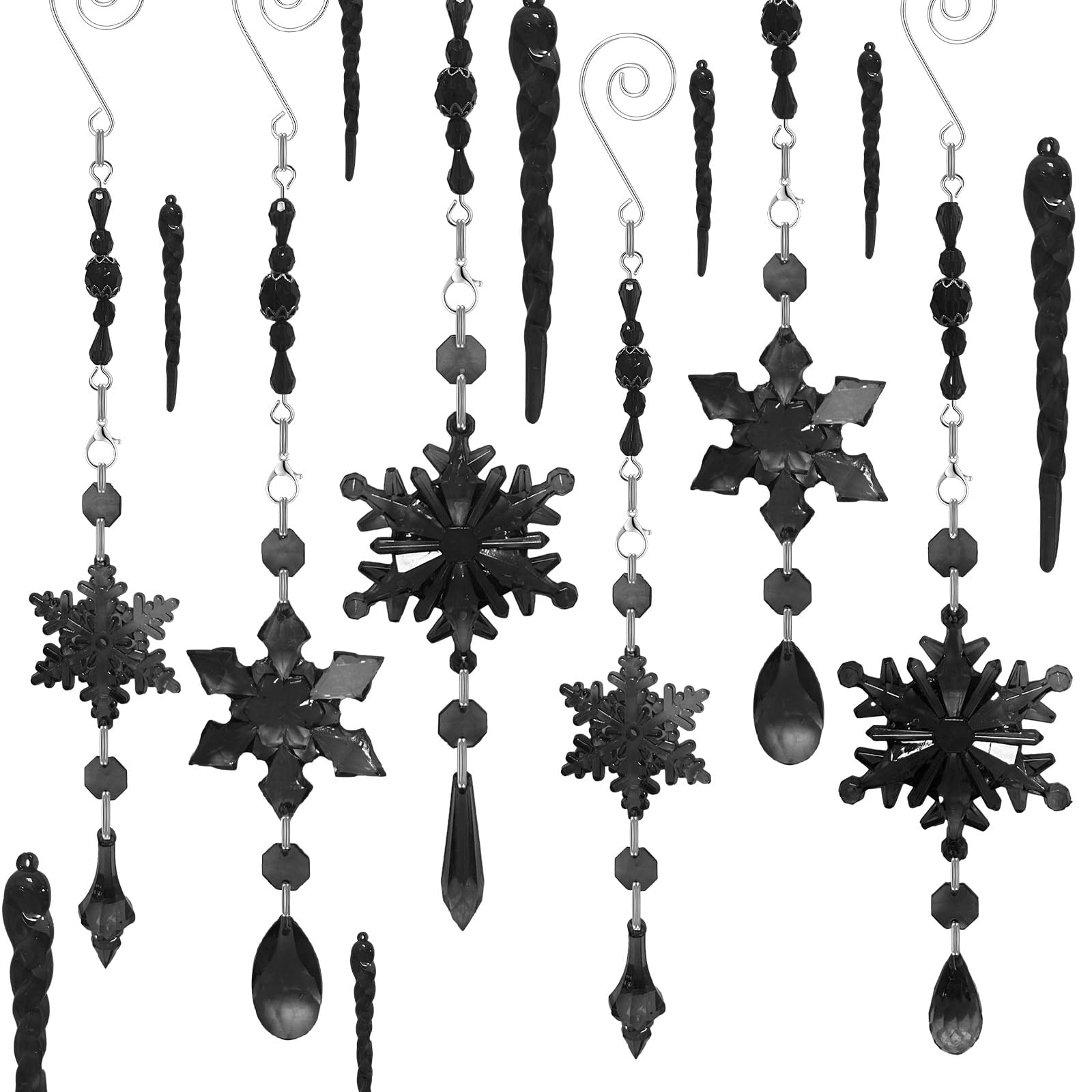Giegxin 32 Pcs Crystal Christmas Ornaments Crystal Hanging Snowflakes Acrylic Xmas Tree Icicle Drop Decorations with Hooks for C