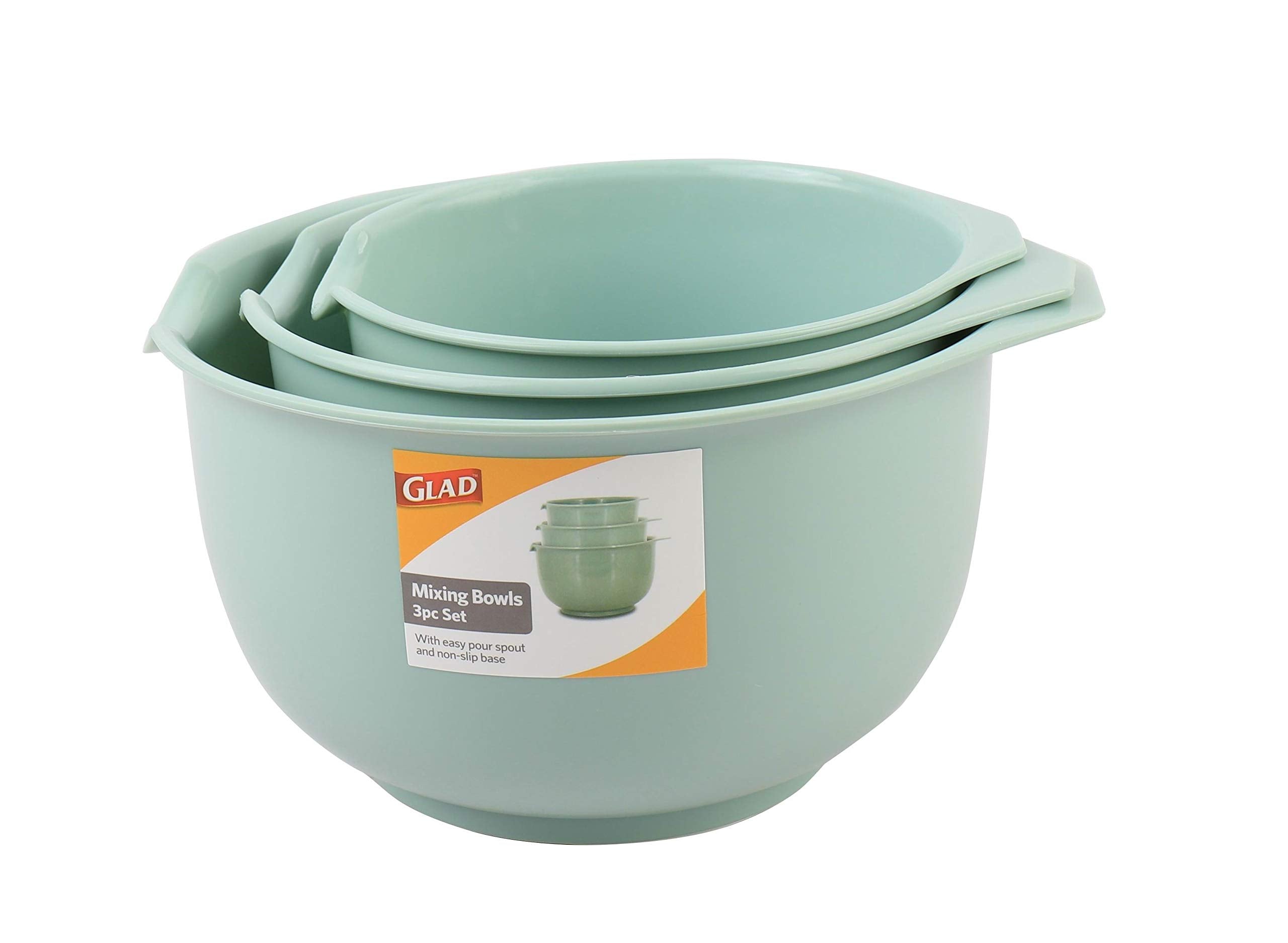 Glad Mixing Bowls With Pour Spout, Set Of 3 | Nesting Design Saves Space | Non-Slip, Bpa Free, Dishwasher Safe Plastic | Kitchen