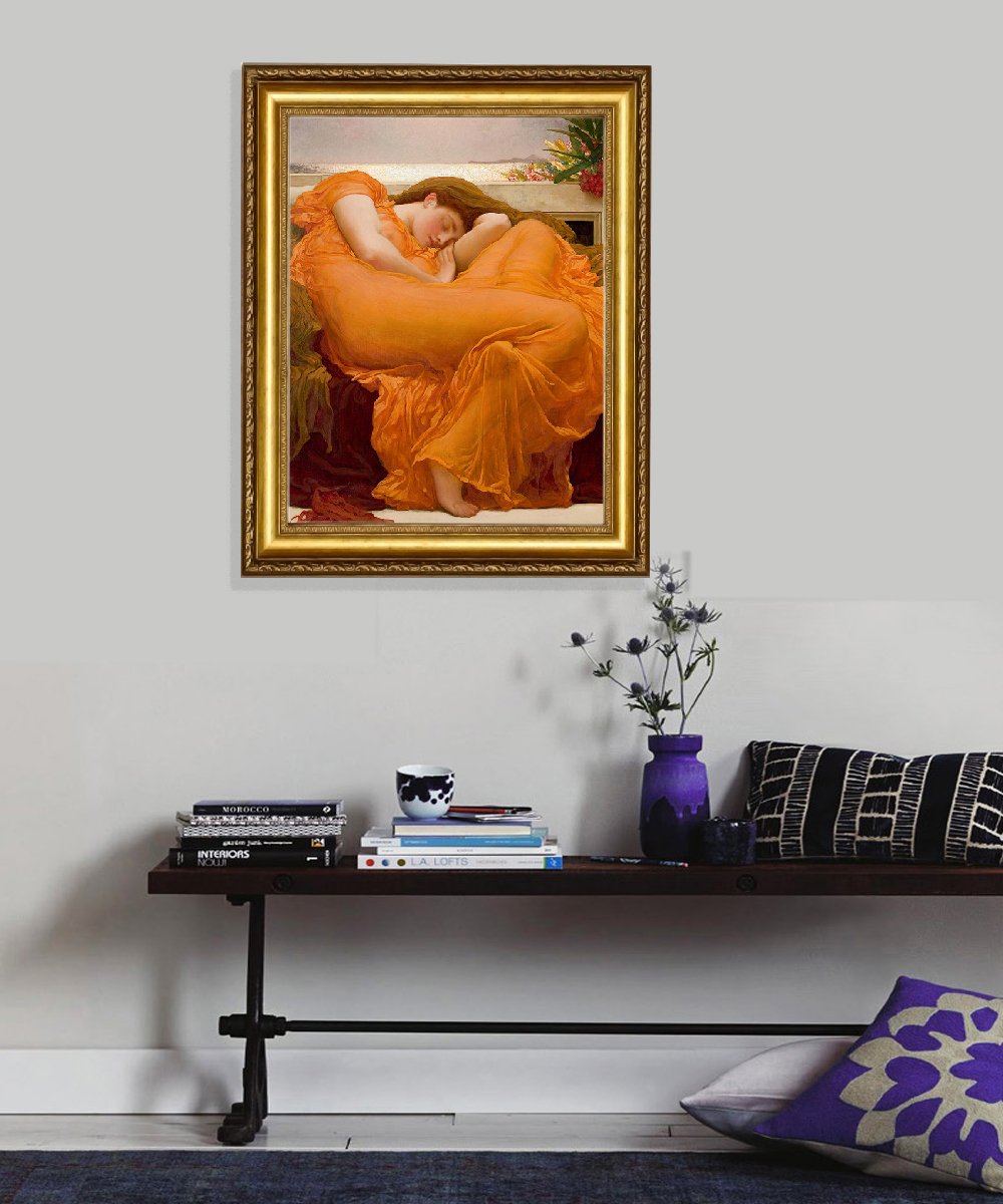 Eliteart-Flaming June By Frederic Leighton Composition Oil Painting Reproduction Giclee Wall Art Canvas Prints-Framed Size:25 3/8'' x29 3/8''
