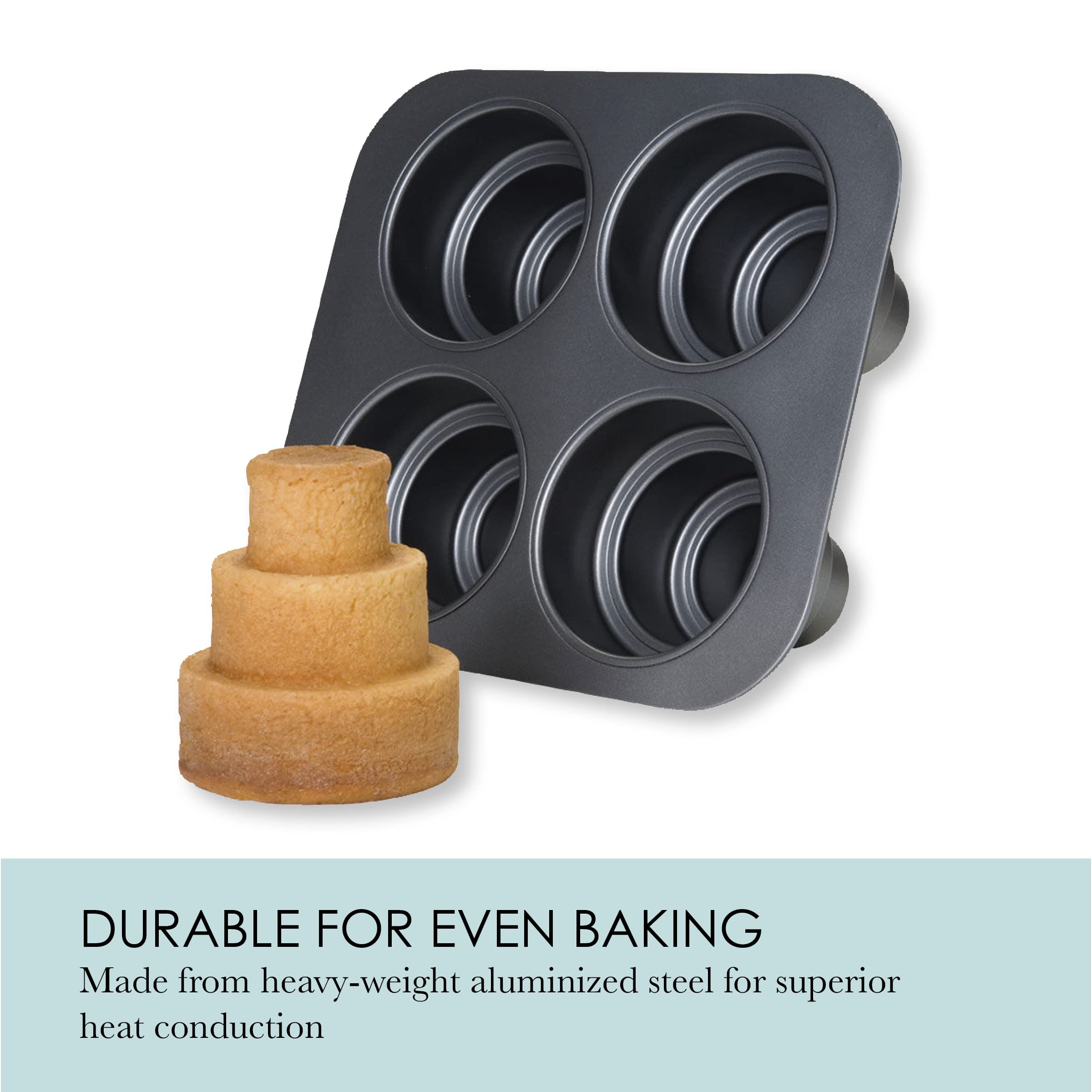 Chicago Metallic 26633 Multi Tier Cake Pan 4 Cavity, 10.6 X 9.60 X 4.5 Inch, Gray, 6-Cup