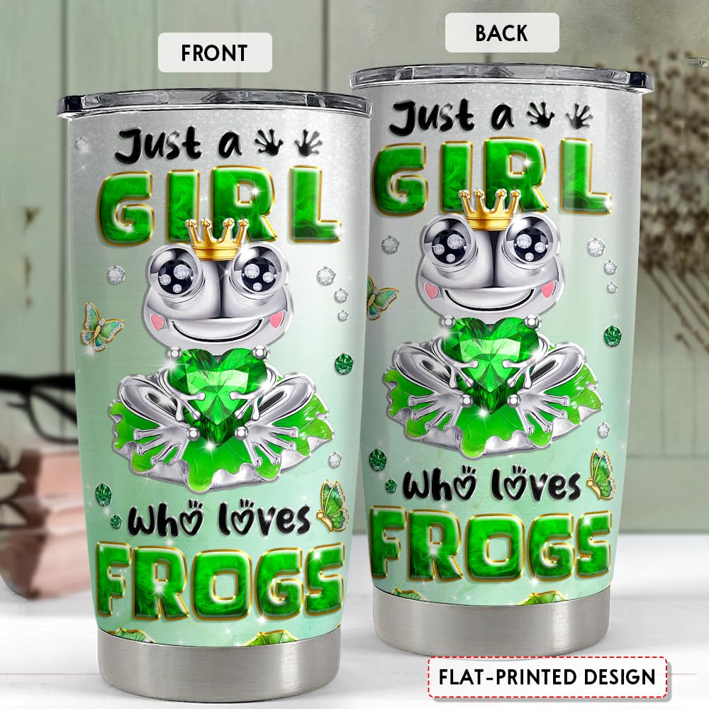 SANDJEST Frog Tumbler 20oz Girl Who Loves Frogs Cup Stainless Steel Insulated Tumblers Coffee Travel Mug for Girls Teen Gift for