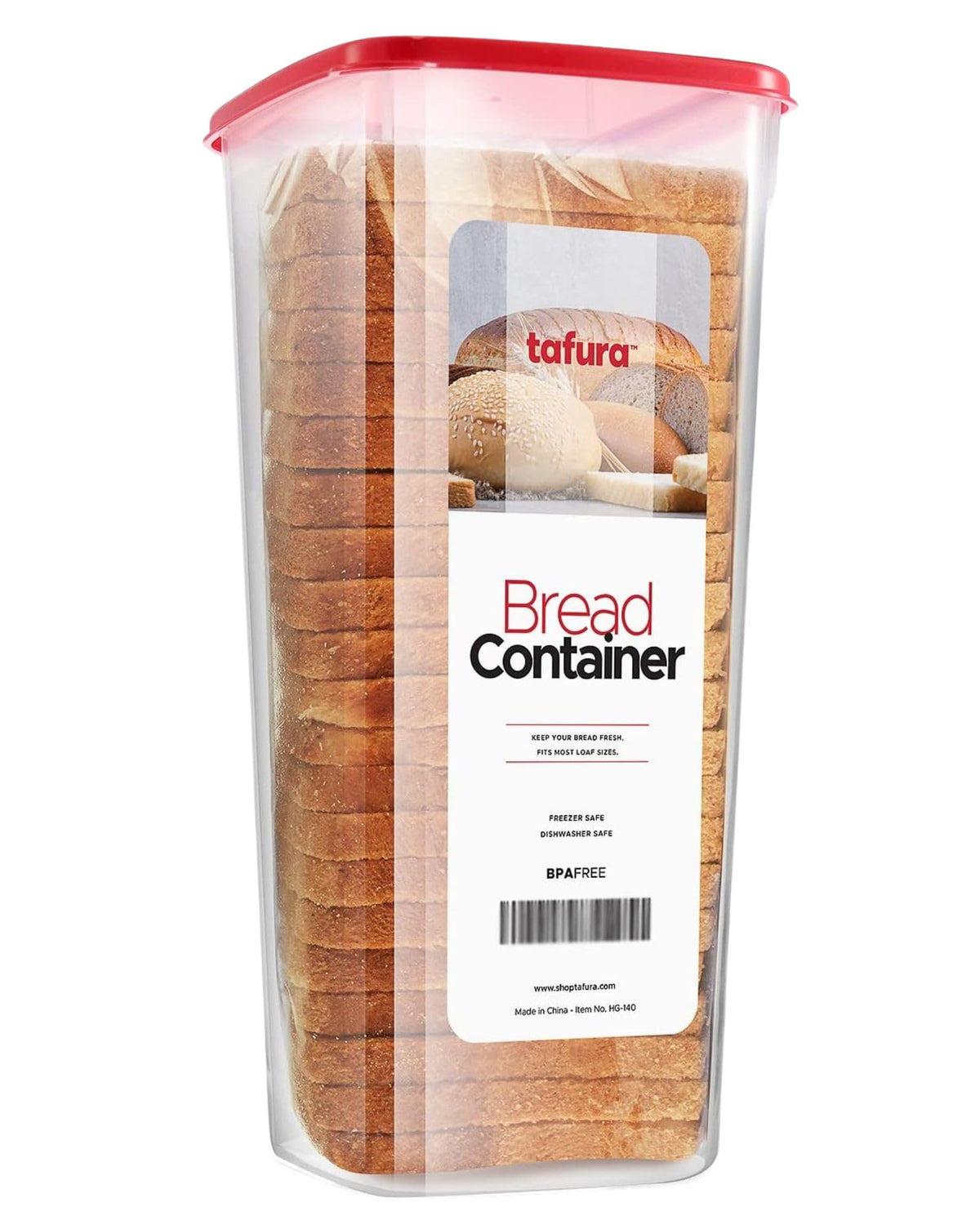 Tafura Bread Container | Bread Storage Container | Plastic Bread Box | Bread Loaf Keeper With Red Lid | Bread Saver Dispenser, B
