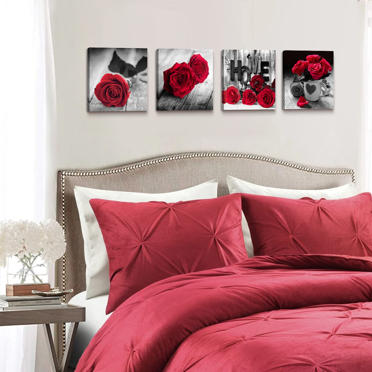 Red Wall Decor For Bedroom Red Bathroom Accessories Black And White Canvas Wall Art Rose Pictures For Living Room Home Decoratio