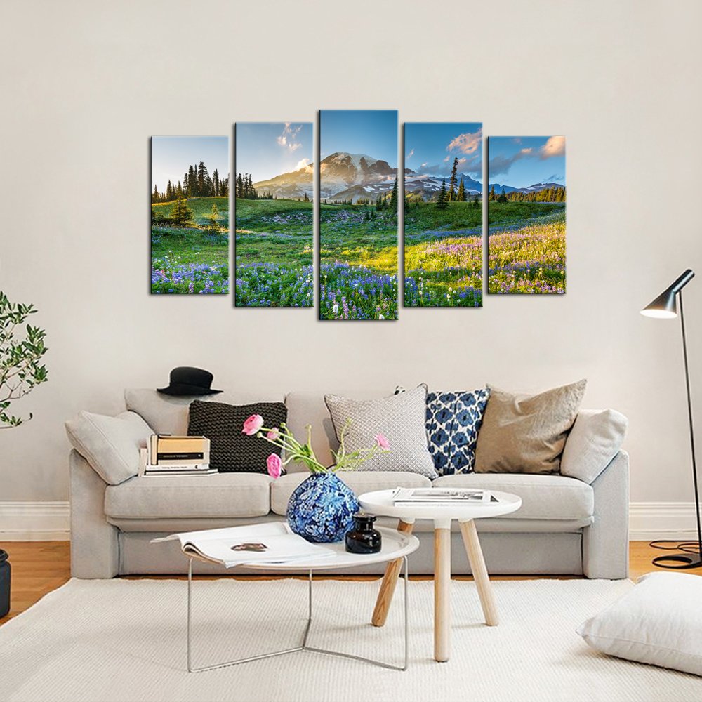 Levvarts- Large Canvas Print Wall Art Mount Rainier National Park At Sunrise Landscape Painting Giclee Print Gallery Wrap Ready