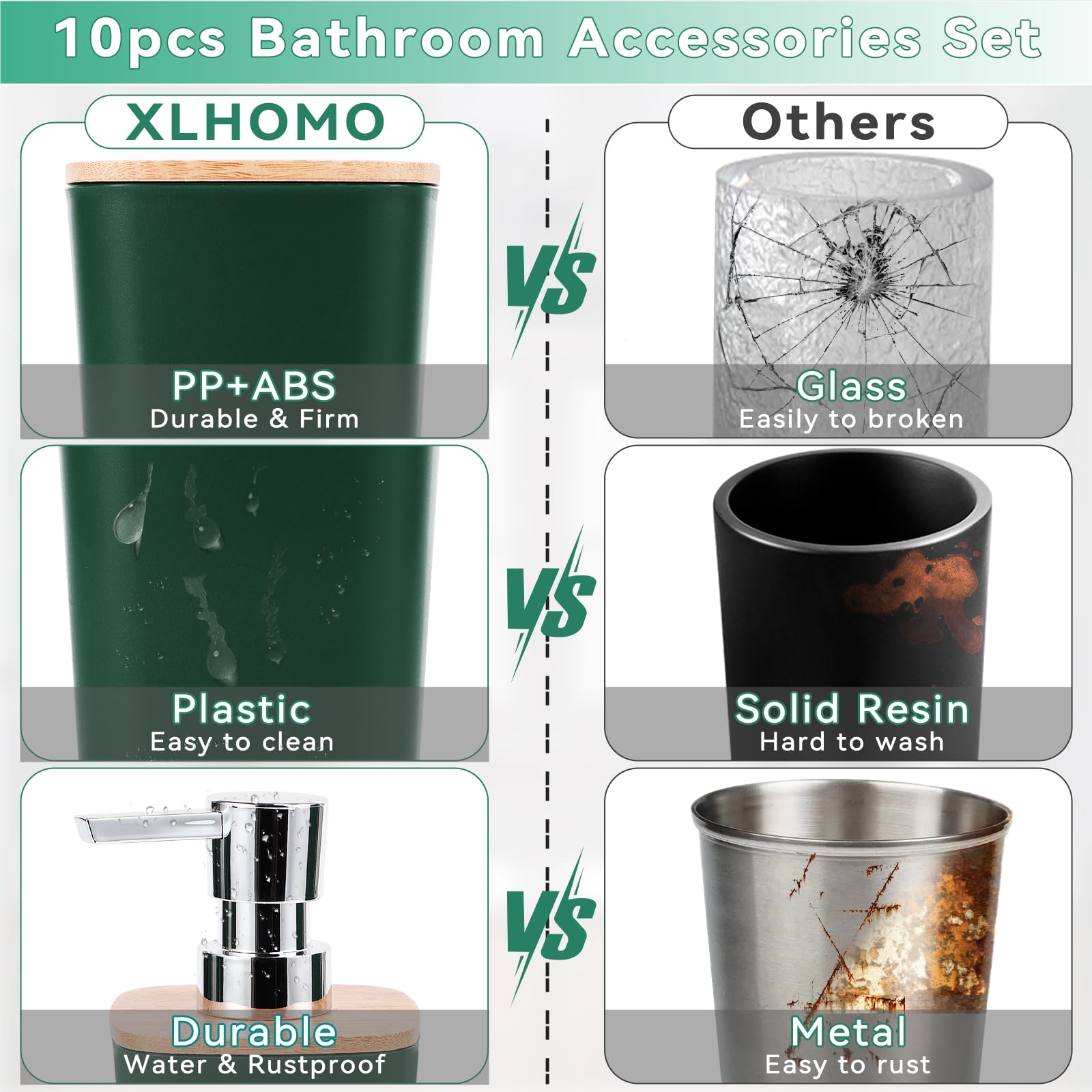 Bathroom Accessory Set 9 Piece Hunter Green Bathroom Set With Trash Can Bathroom Accessories Green Bathroom Decor