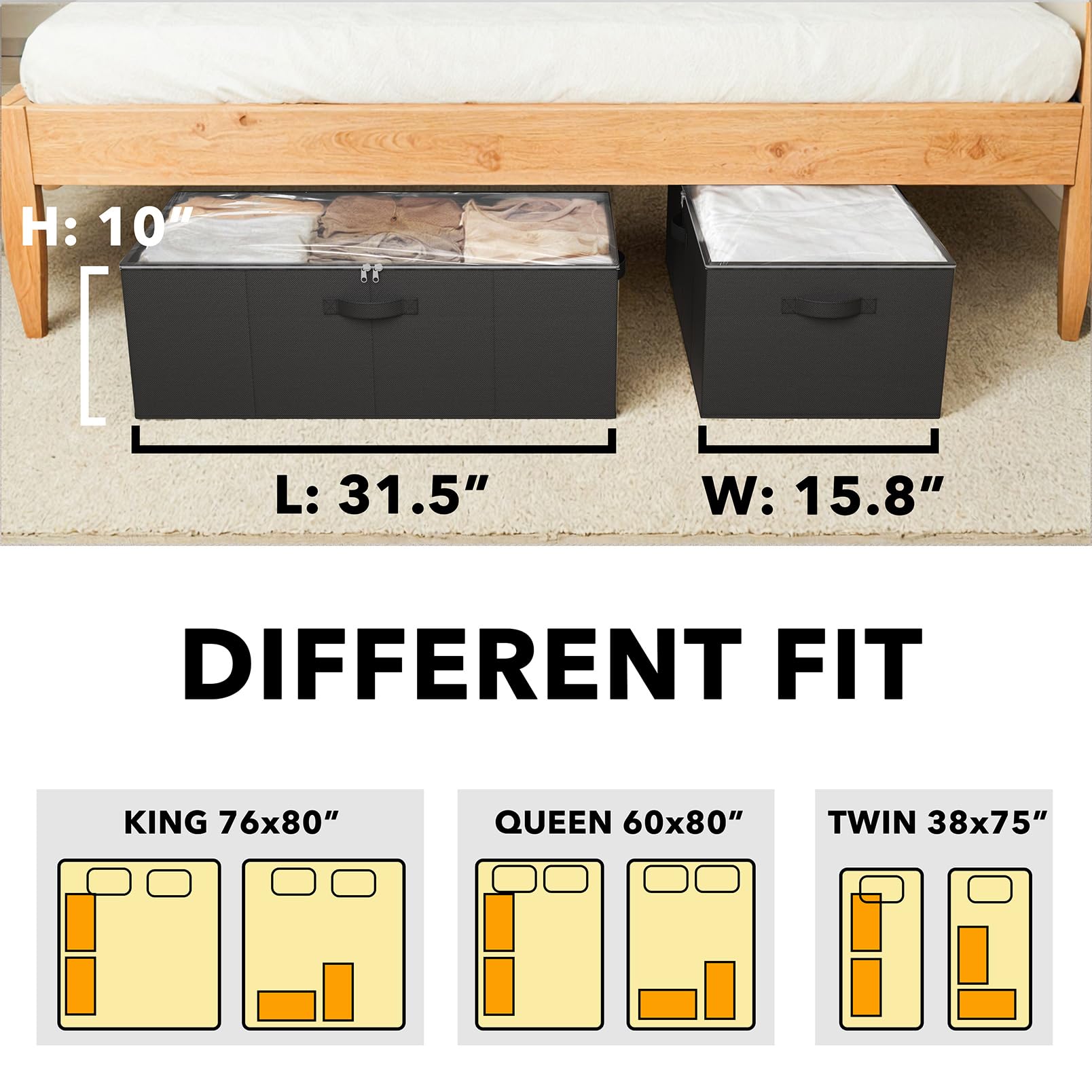 SpaceAid 2 Pack 10'' High Under Bed Storage Containers, Large Underbed Storage Organizer Bins with Lids for Bedroom, Dorm, Cloth
