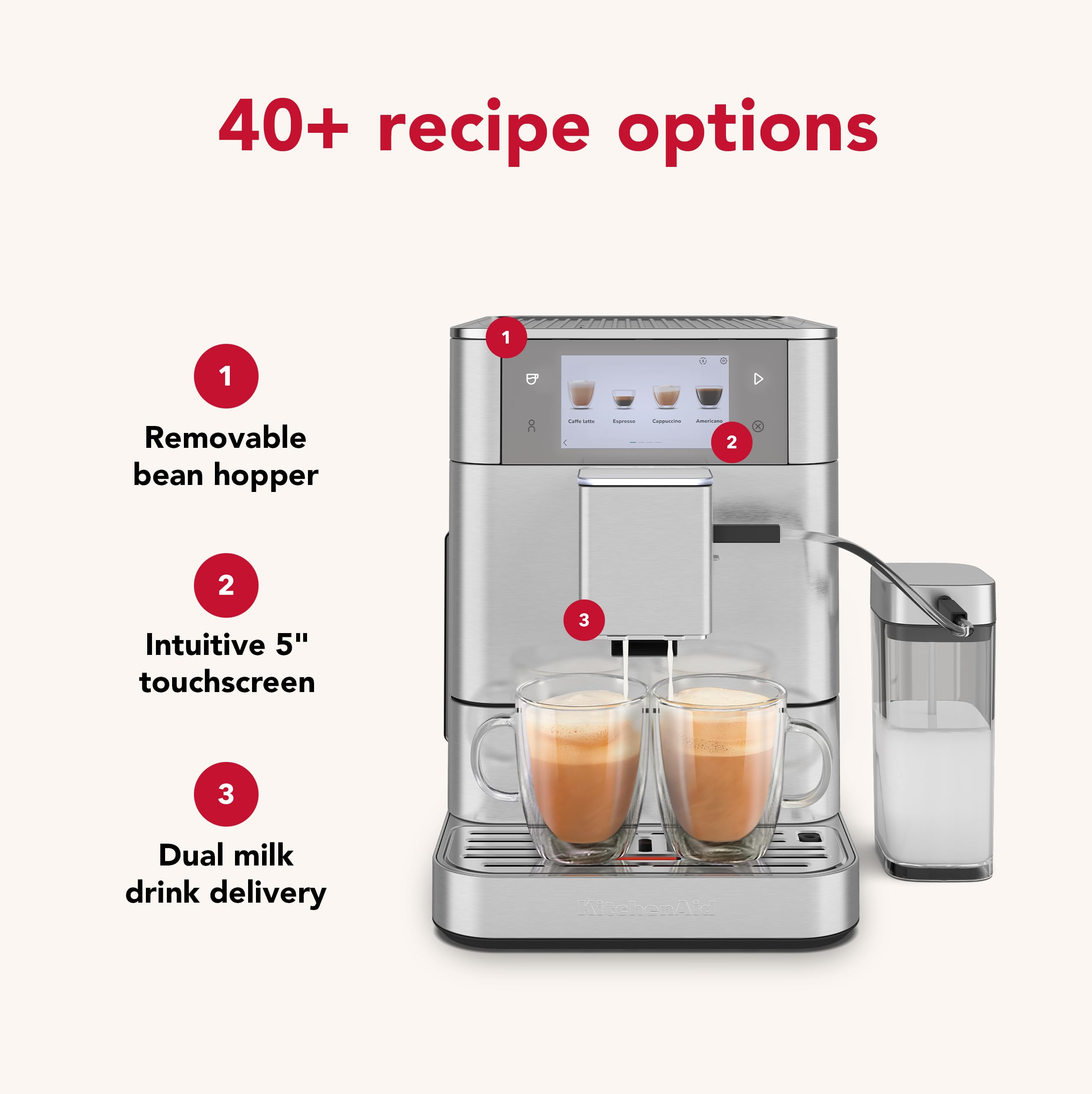 KitchenAid Espresso Machine KF8, Fully Automatic with Milk Attachment, 2.2L, Stainless Steel, Model KES8558SX