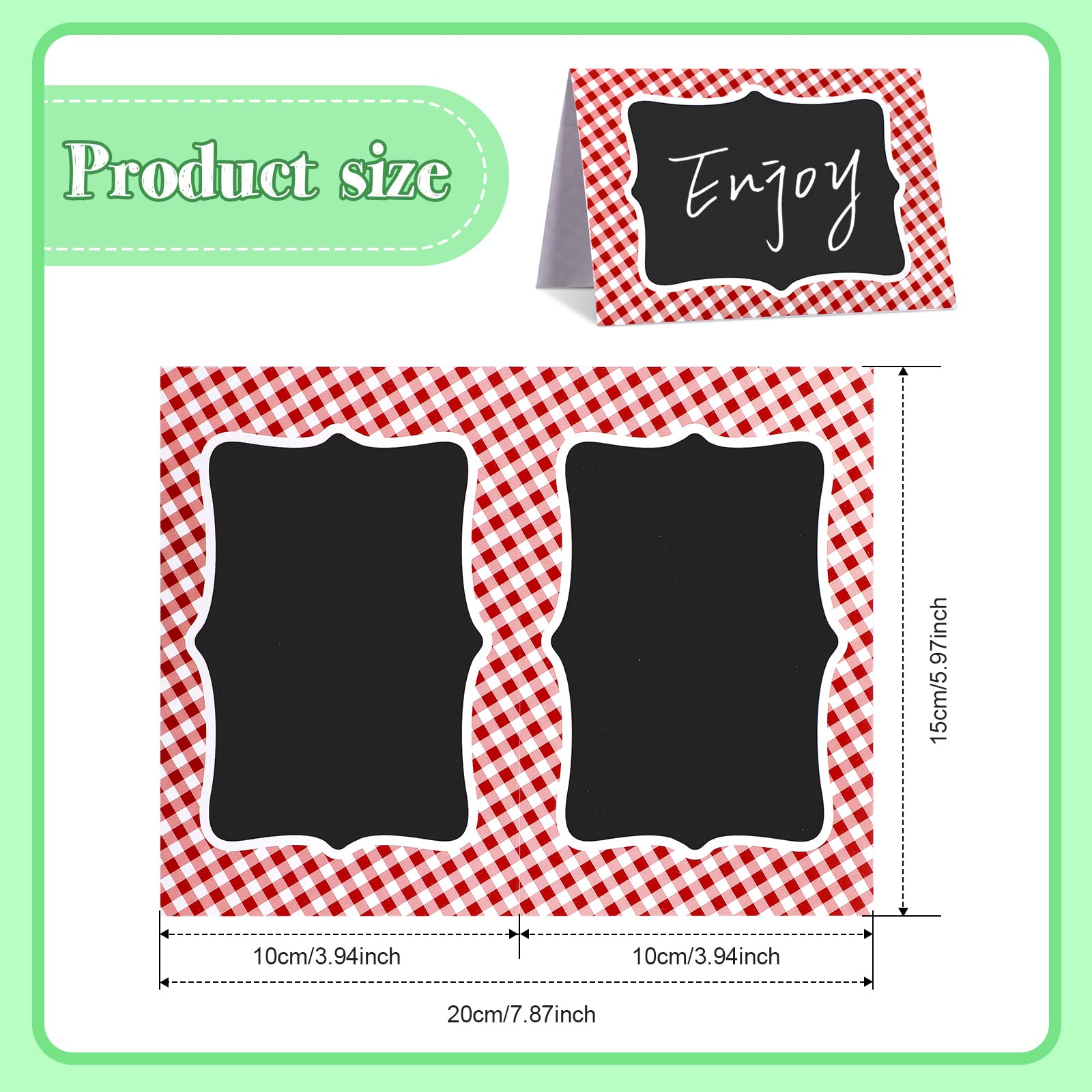 TaoBary 24 Pcs Red Gingham Picnic Christmas Party Decoration Supplies 4x6 Inch Buffalo Plaid Italian Themed Party Chalkboard Ten