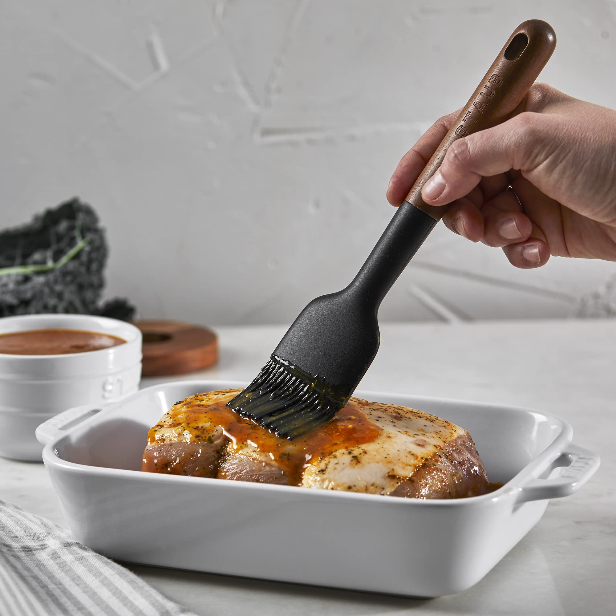 Staub Pastry Brush, Perfect For Evenly Glazing Pastries And Basting Meats, Durable Bpa-Free Matte Black Silicone, Acacia Wood Ha