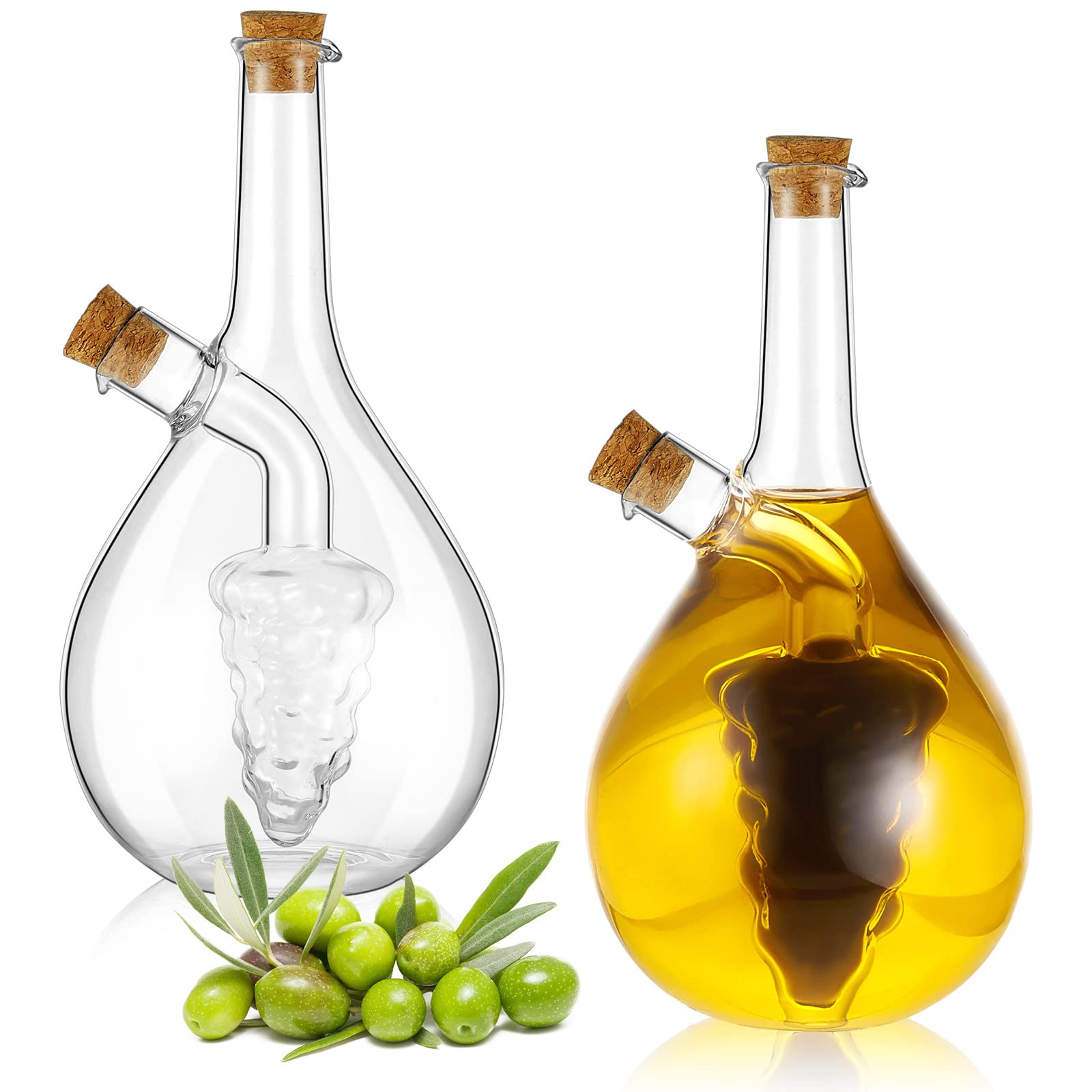 Suclain 2 Pcs Olive Oil And Vinegar Dispenser Set 2 In 1 Glass Oil Bottles For Kitchen Olive Soy Sauce Cruet Dispenser Double Po