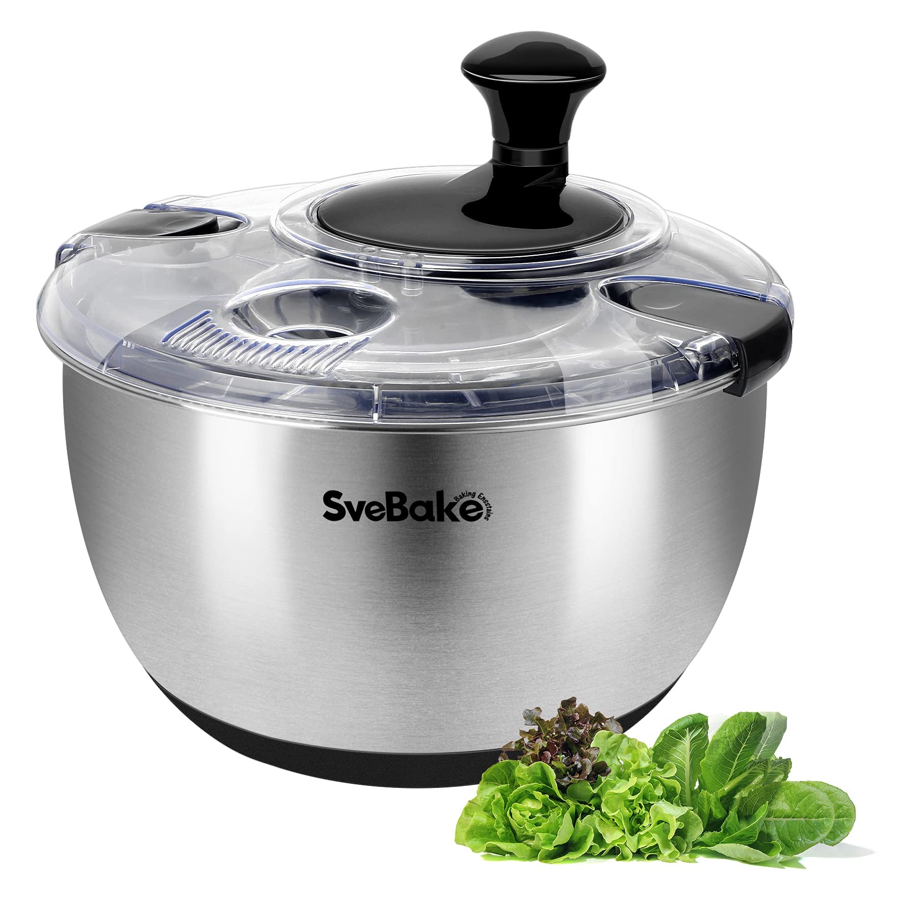 Svebake Stainless Steel Salad Spinner, 4.2 Qt Vegetable Washer, Bpa-Free Lettuce Dryer With Crank Design, Dishwasher Safe, Non-S
