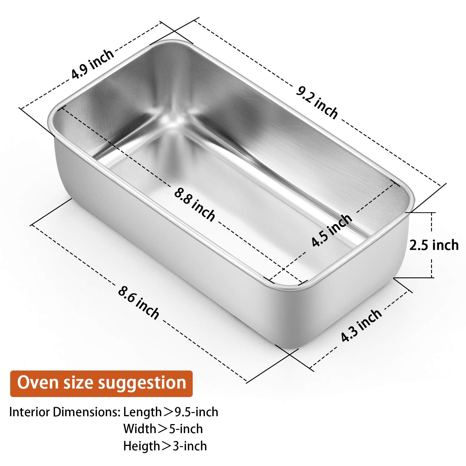 P&P Chef 9 Inch Loaf Pan, Stainless Steel Bread Baking Pan, Metal Bakeware For Bread Cake Toast Meatloaf Lasagna, Healthy & Non