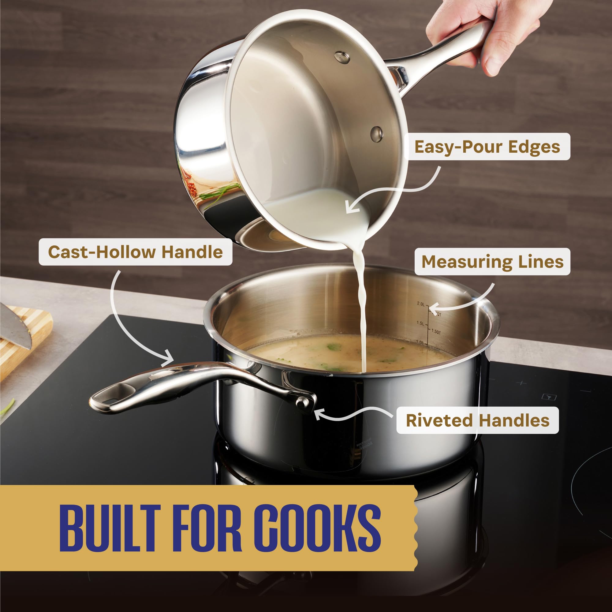 LEGEND COOKWARE Stainless Steel Cookware Set - 14-Piece, 5-Ply, Induction Ready, Non-Toxic, Oven Safe, Professional Quality