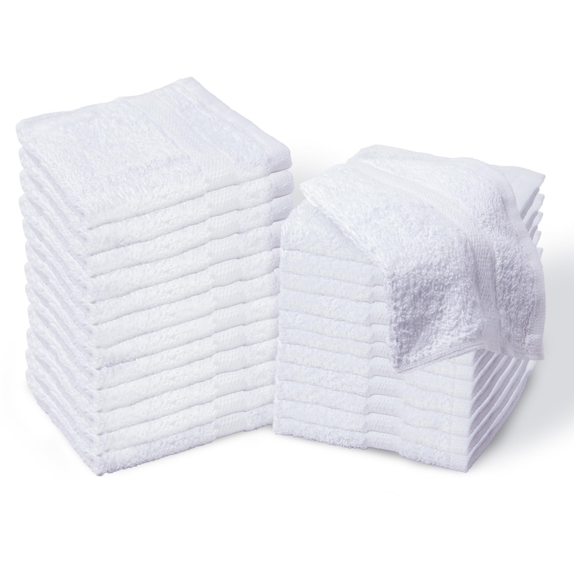 Bulk Spa White Washcloths - Set Of 24 - Size 12    X 12    - Thick Loop Pile Washcloth - Absorbent And Soft 100% Ring-Spun Cotto