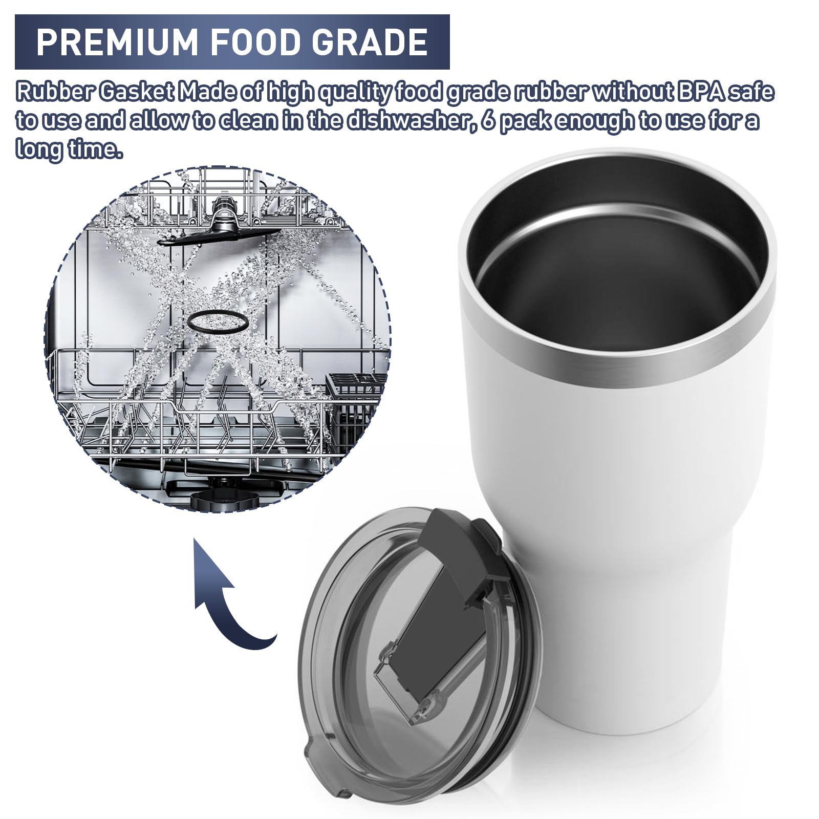 Geain Lid Seal Gaskets Replacement For Yeti Stainless Steel Insulated Tumbler Mugs, Fits Most 20 Oz Tumblers Calibre 3.3 Inch Di
