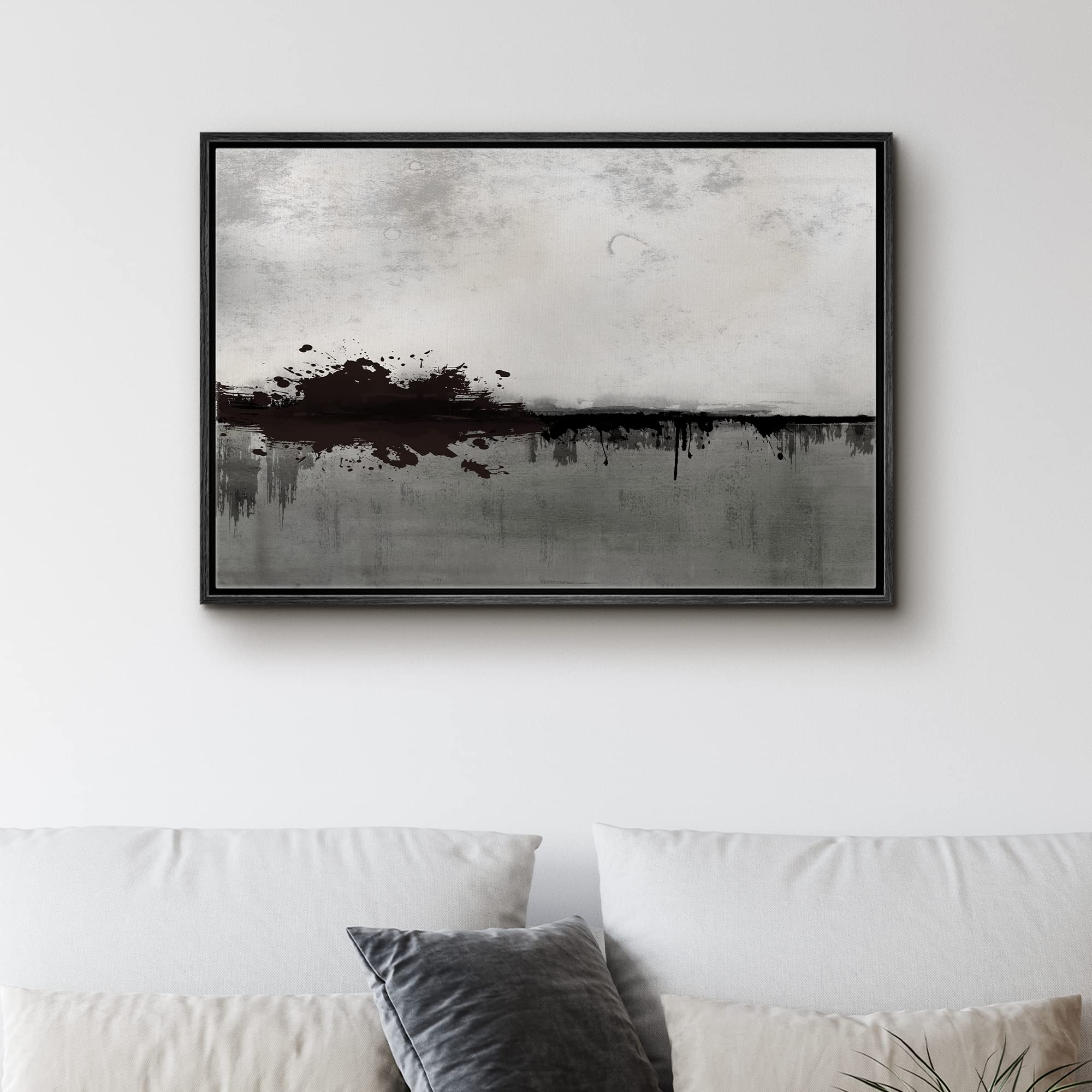 Signwin Framed Canvas Print Wall Art Black Gray Dark Paint Splatter Collage Abstract Shape Illustrations Modern Art Decorative C