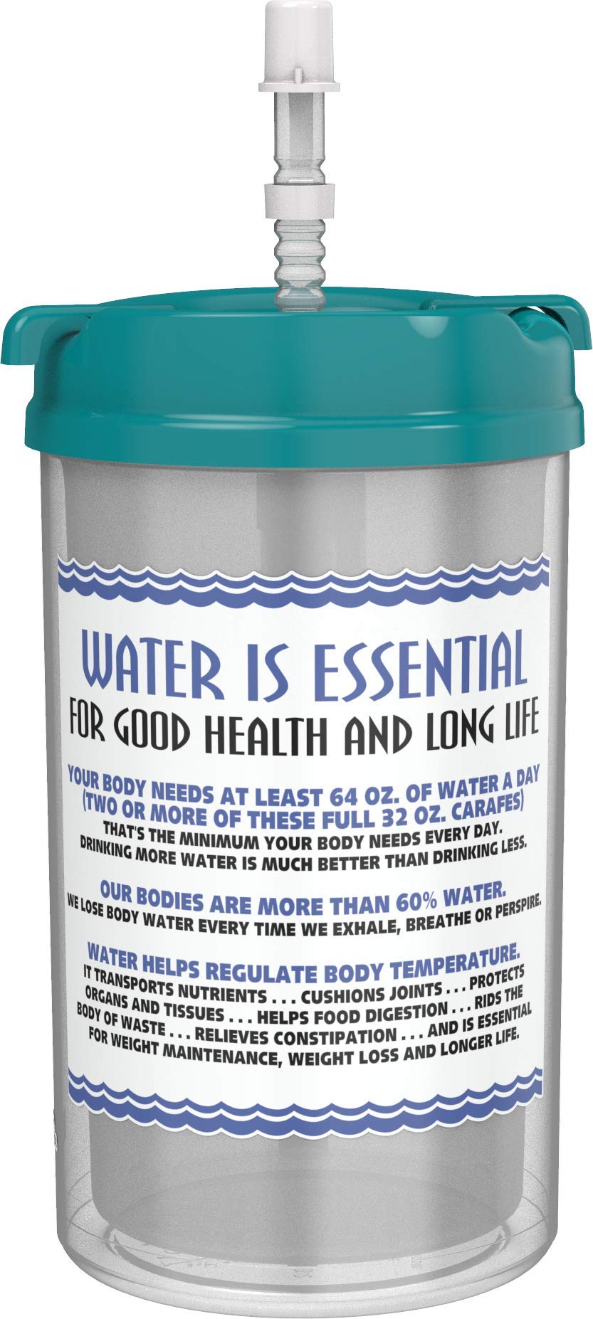 32 Oz Insulated Cold Drink Hospital Mug With Teal Lid And Straw | Water Essential Travel Mug